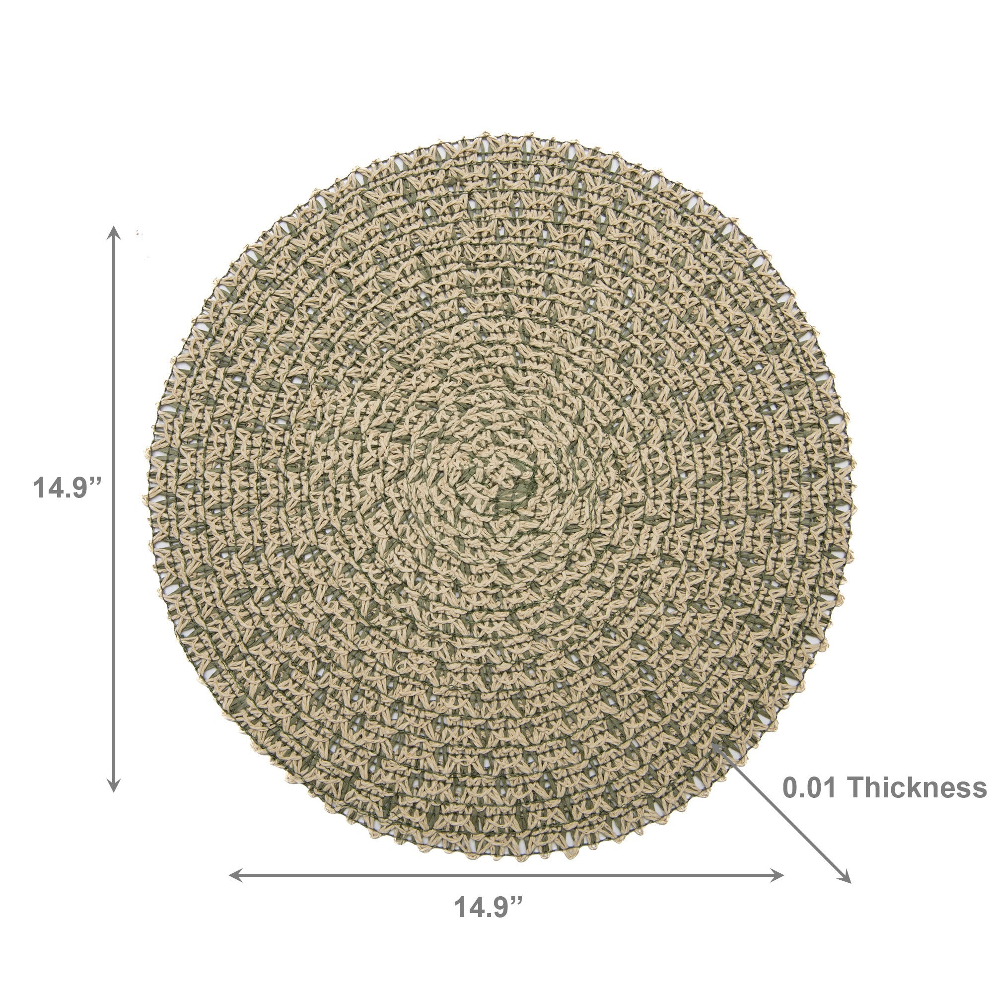 Eco-Friendly Handwoven Round Paper Placemat in Soft Green & Beige Two-Tone Design - Set of 12