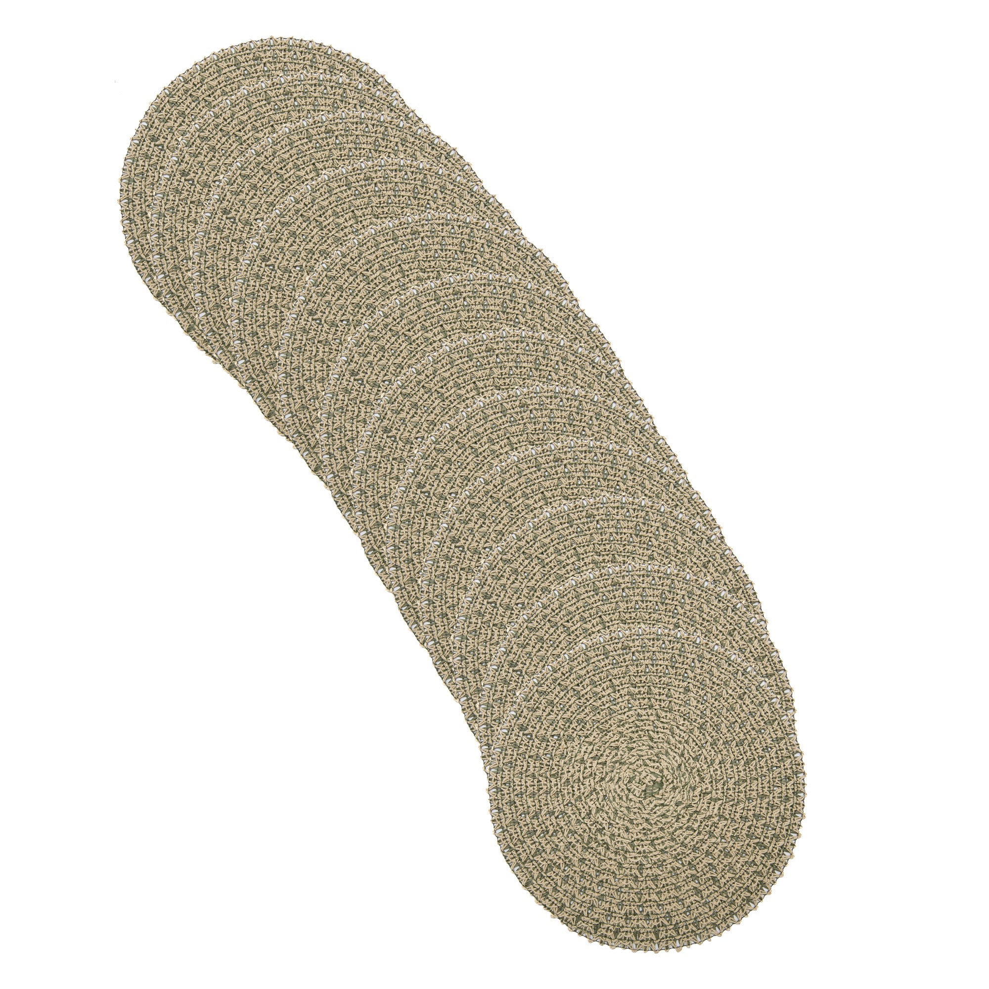 Eco-Friendly Handwoven Round Paper Placemat in Soft Green & Beige Two-Tone Design - Set of 12