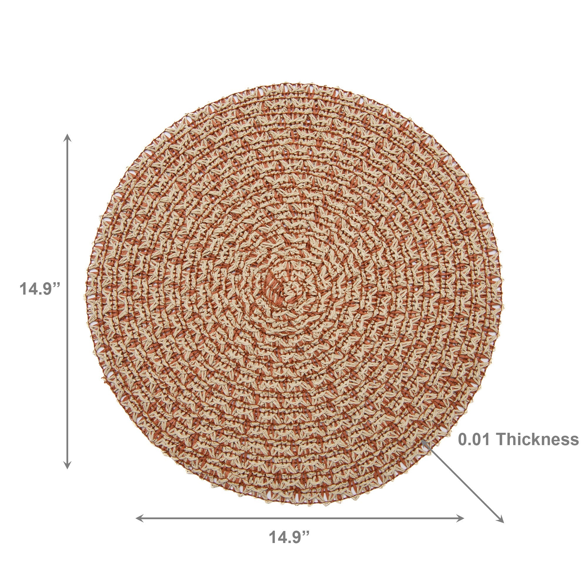 Rustic Two-Tone Woven Round Paper Placemat Featuring Warm Rust & Beige Colors - Set of 12