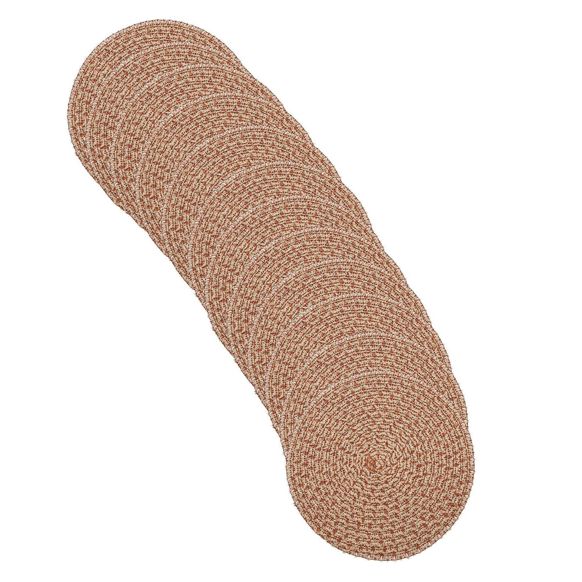 Rustic Two-Tone Woven Round Paper Placemat Featuring Warm Rust & Beige Colors - Set of 12