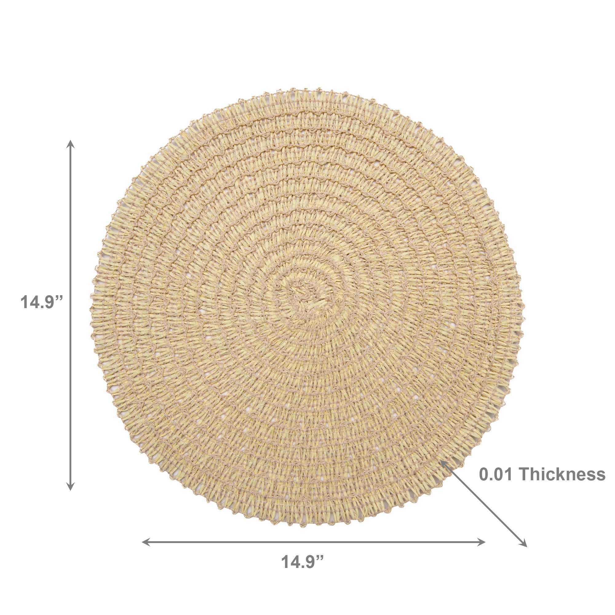 Bright Yellow & Beige Two-Tone Handwoven Round Paper Placemat for Vibrant Table Settings - Set of 12