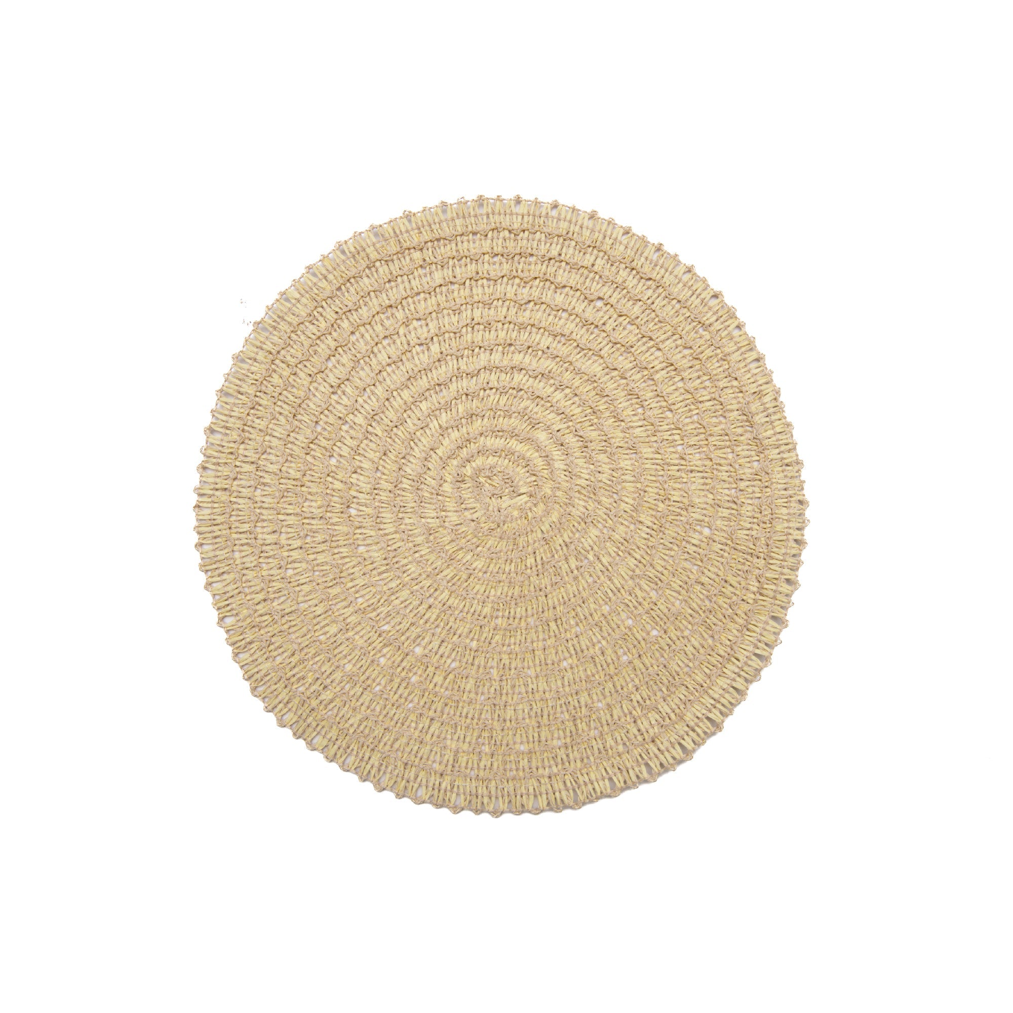 Bright Yellow & Beige Two-Tone Handwoven Round Paper Placemat for Vibrant Table Settings - Set of 12