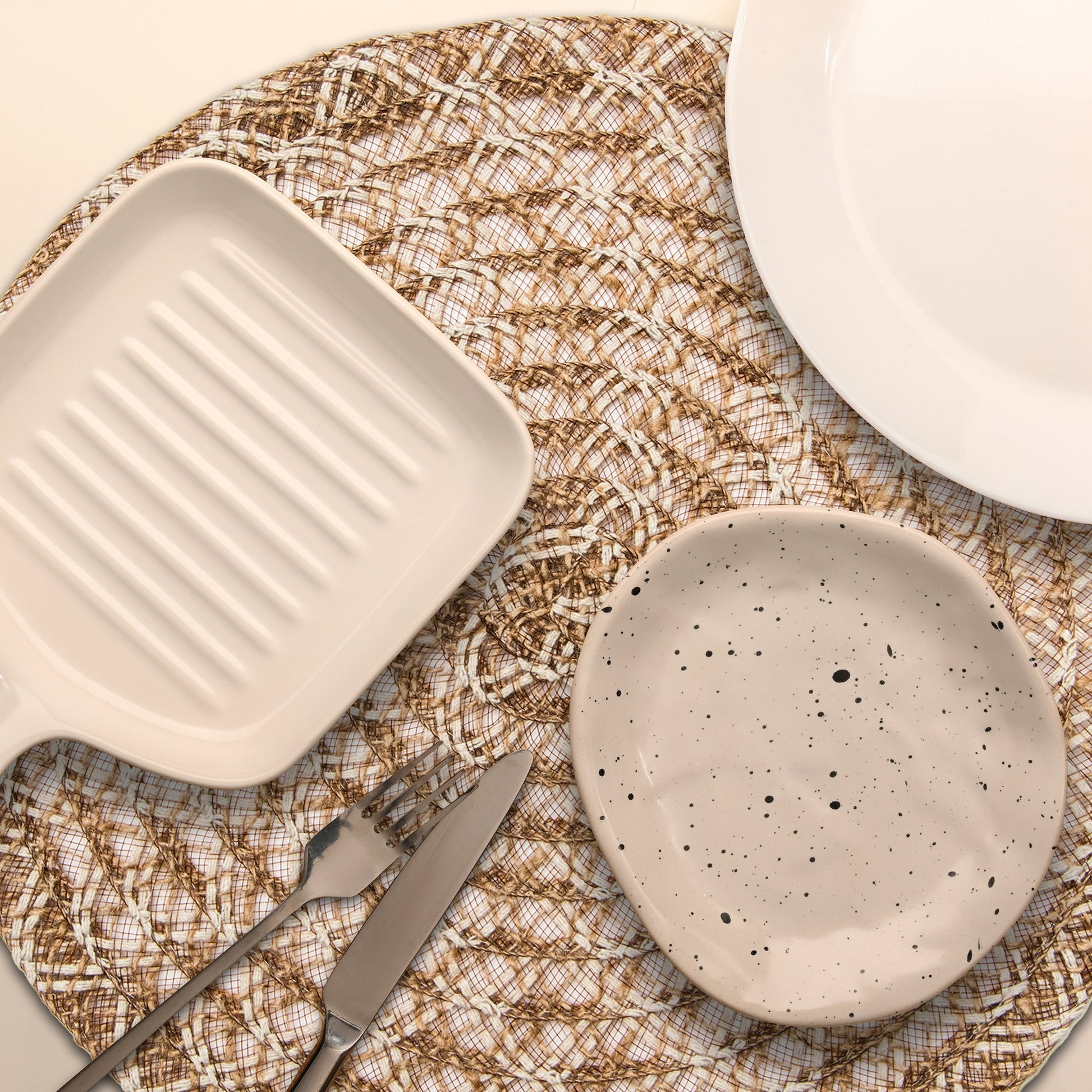 Earth-Toned Brown and Cream Lattice Jute Placemat – Handcrafted Natural Fiber Table Accent - Set of 12
