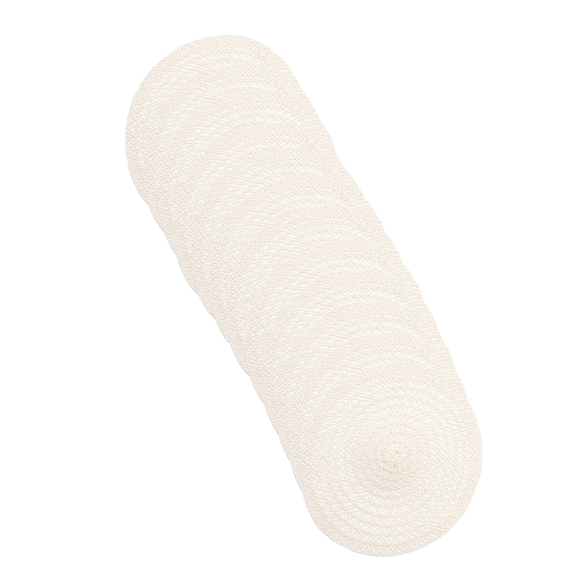 Soft Cream Lattice-Patterned Jute Round Placemat – Classic Natural Fiber Elegance - Set of 12