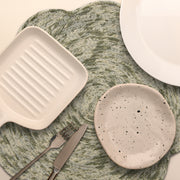 Fresh Green and Beige Handwoven Flower Placemat – Nature-Inspired Rustic Elegance - Set of 6