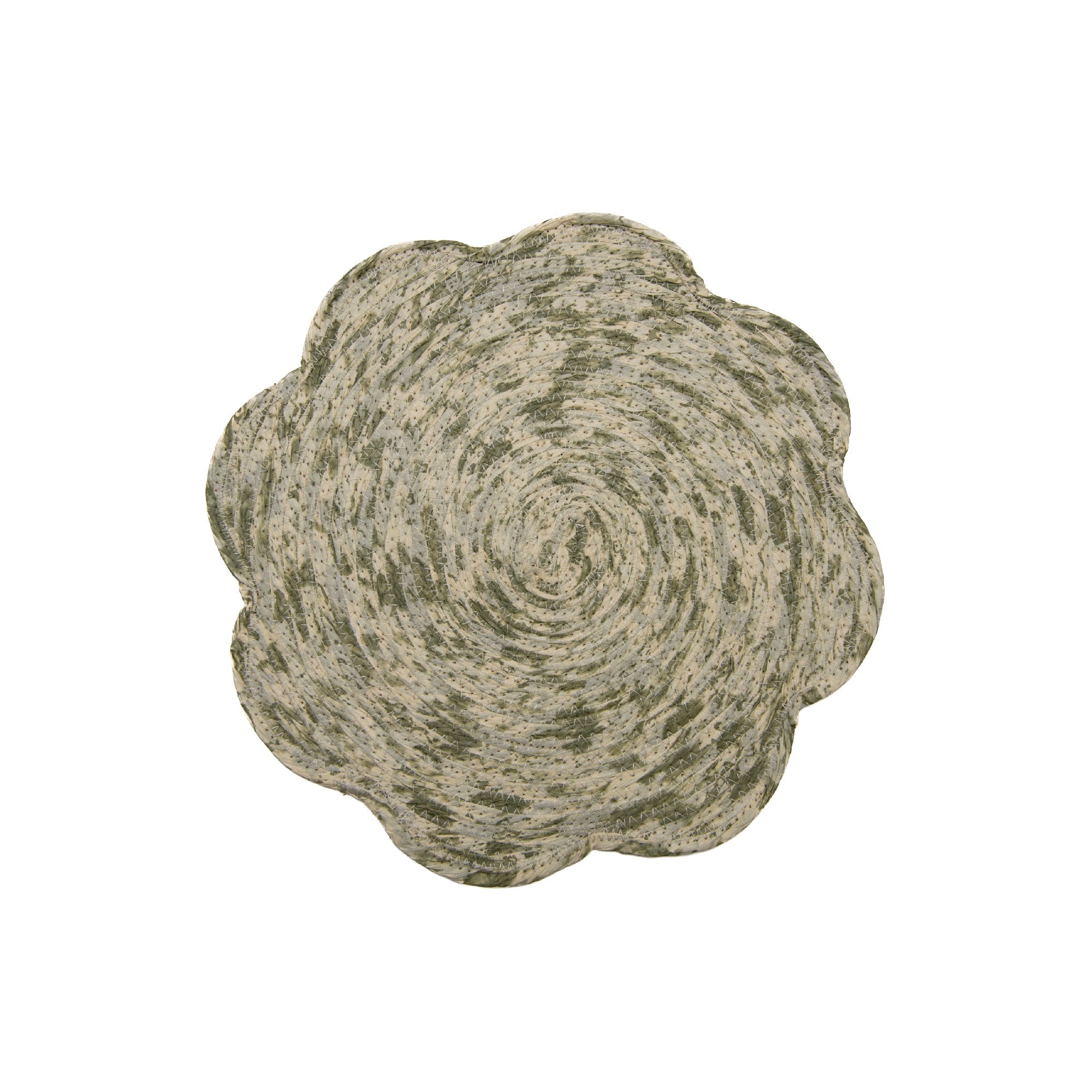 Fresh Green and Beige Handwoven Flower Placemat – Nature-Inspired Rustic Elegance - Set of 6