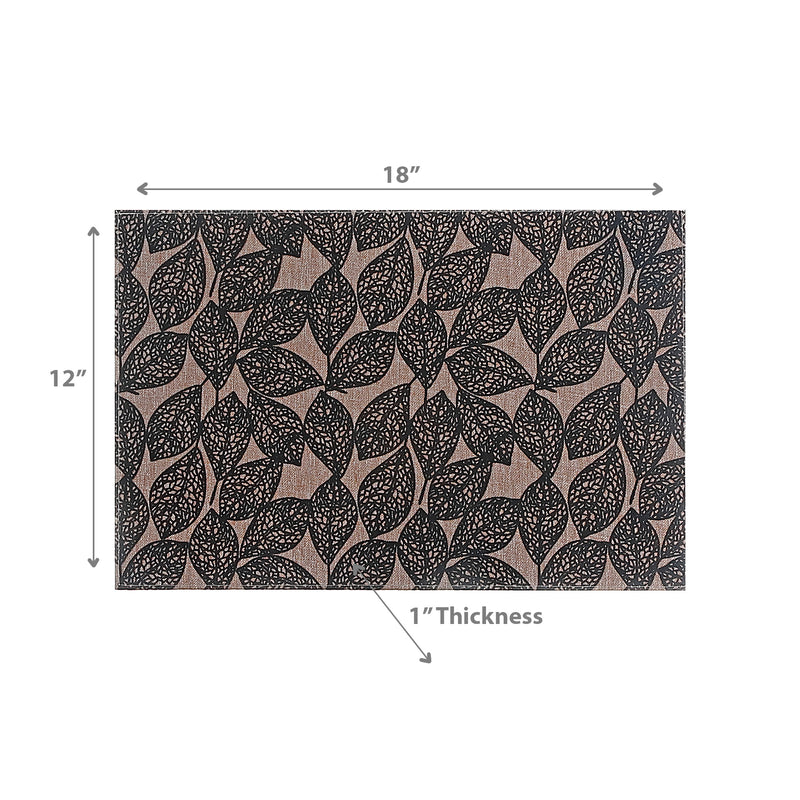 Poly-Linen Printed Placemat Leave Black - Set of 12