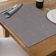Grey Leaf Poly-Linen Printed Placemat Set of 12 – Modern Table Decor, Dining Mats