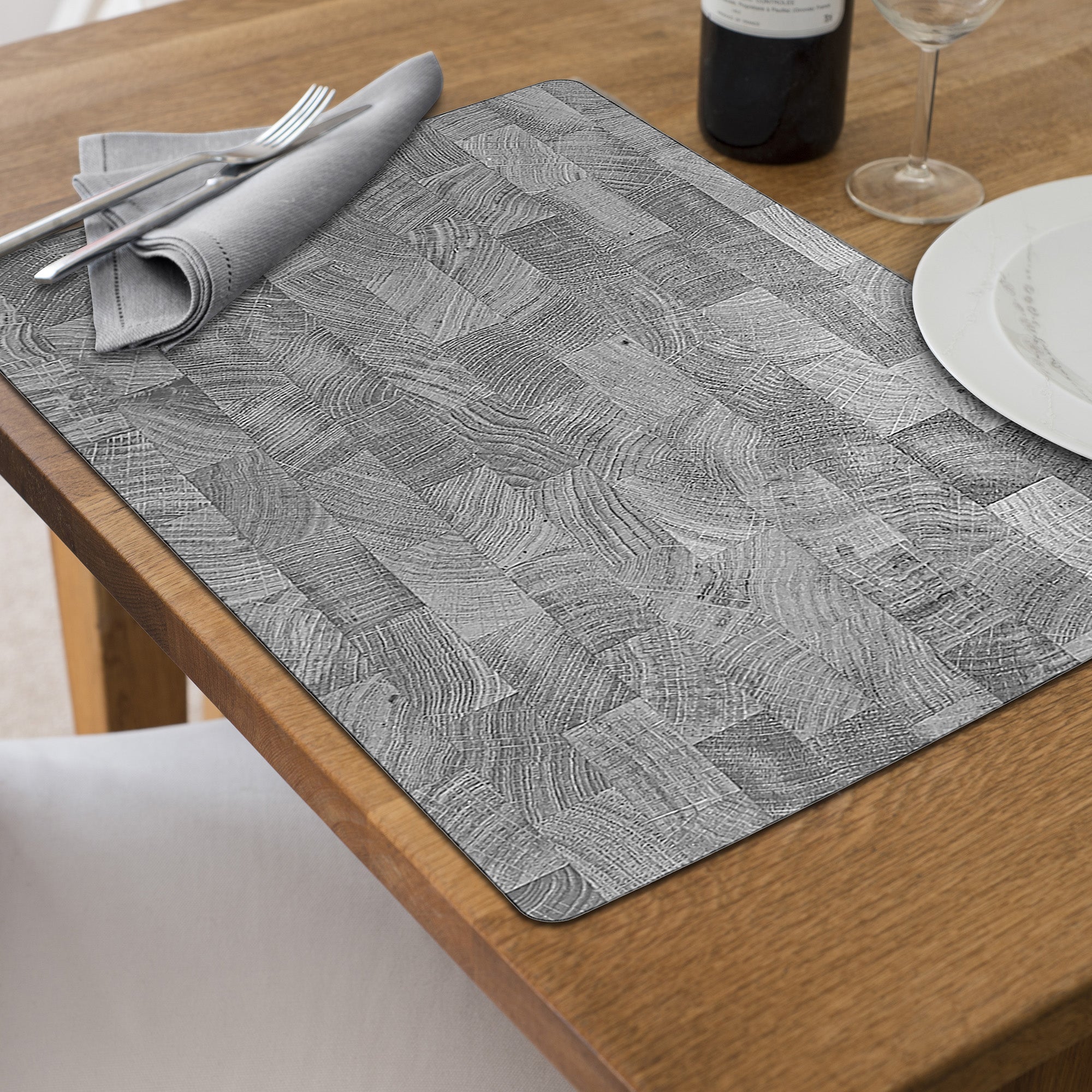 Wood Grey/Black Printed Cork Backed Placemat Set of 12 – Rustic Kitchen Table Decor