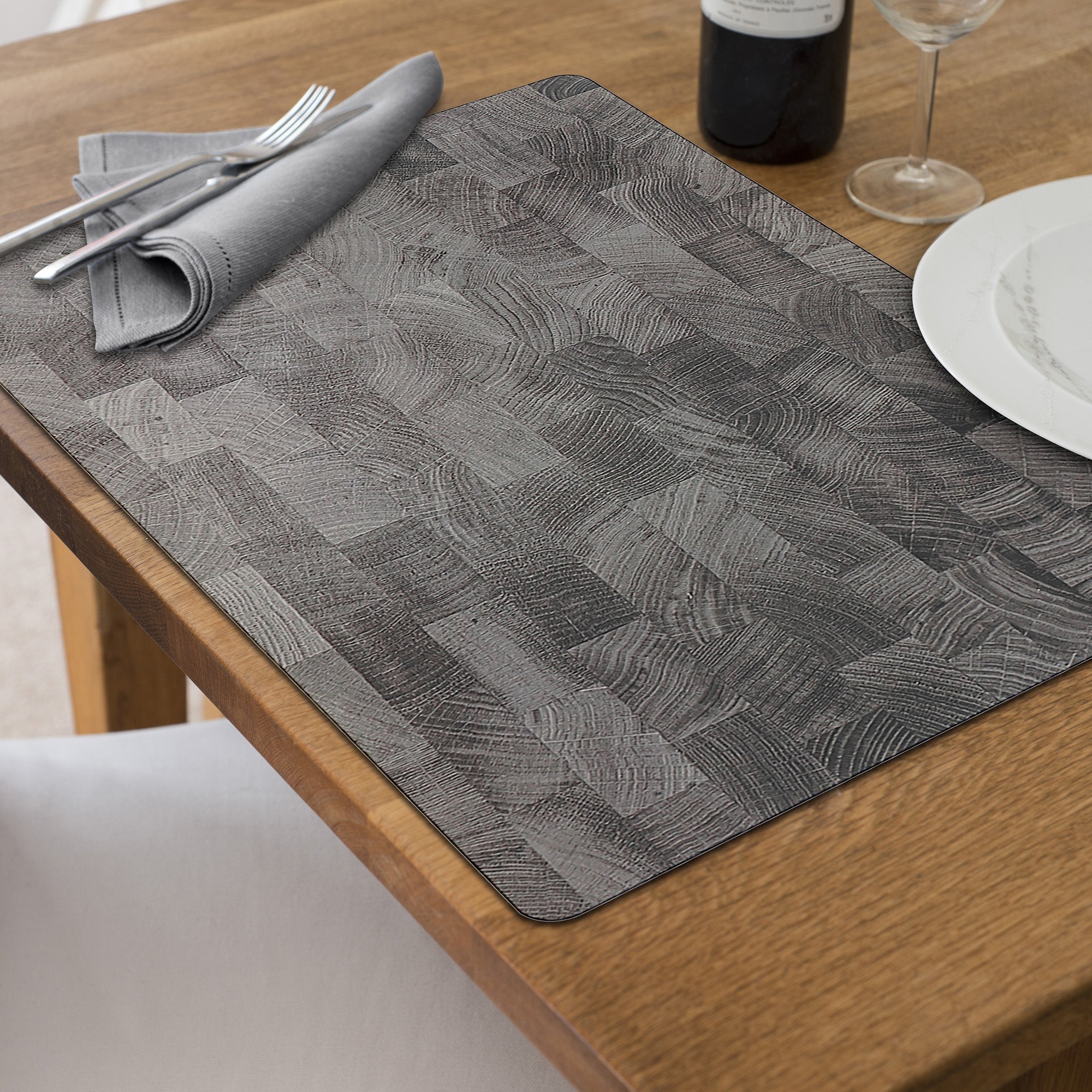 Wood Greige Printed Cork Backed Placemat Set of 12 – Rustic Kitchen Table Decor
