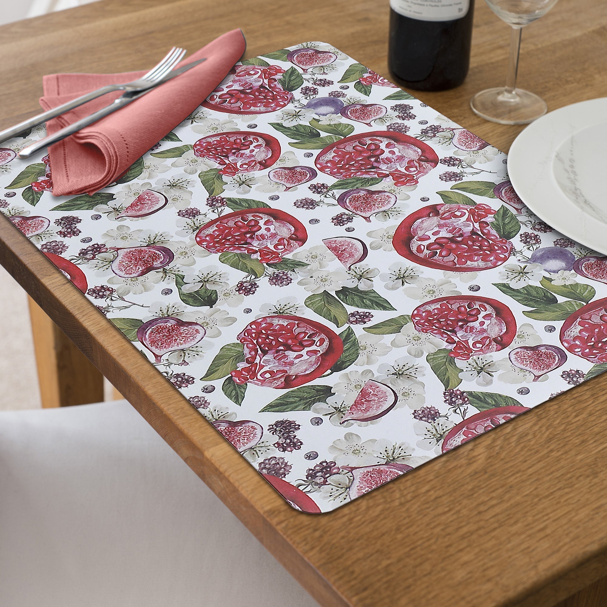 Pomegranate Printed Cork Backed Placemat Set of 12 – Fruit Tableware, Kitchen Dining Mats
