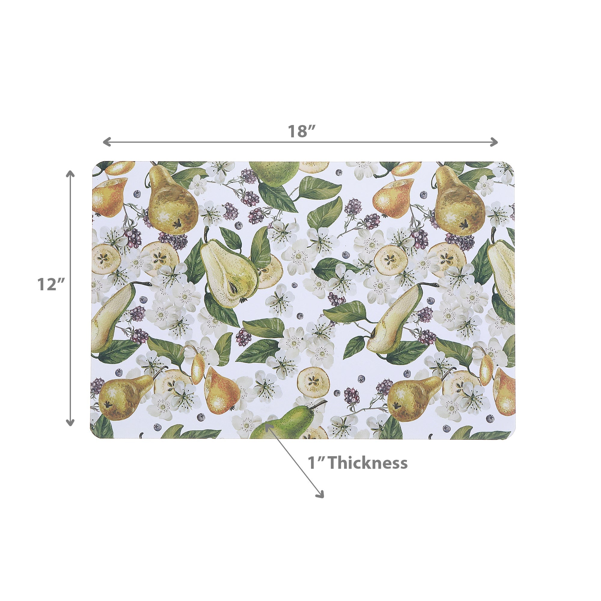 Pear Printed Cork Backed Placemat Set of 12 – Fruit-Themed, Table Decor, Easy-Clean