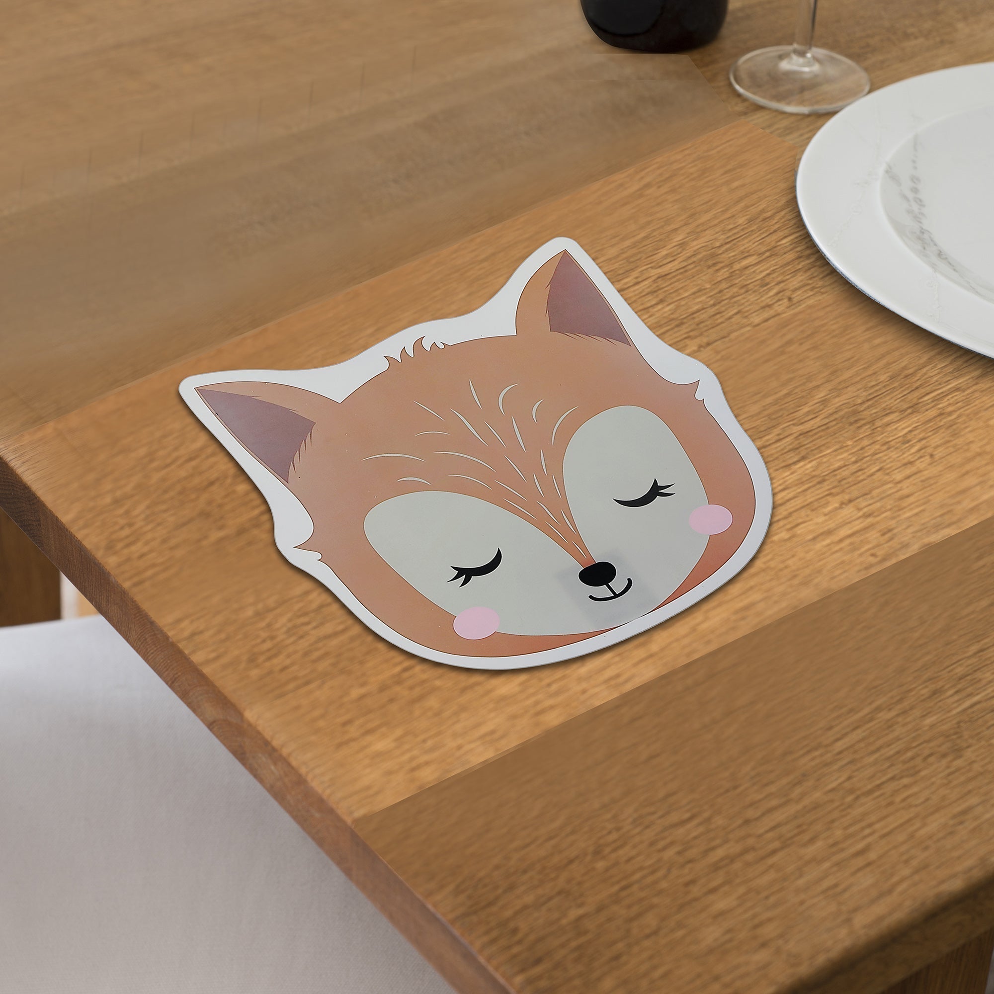 Fox Head Placemat Set of 12 – EVA Backing, Kids Animal Tableware, Fun Dining Mats