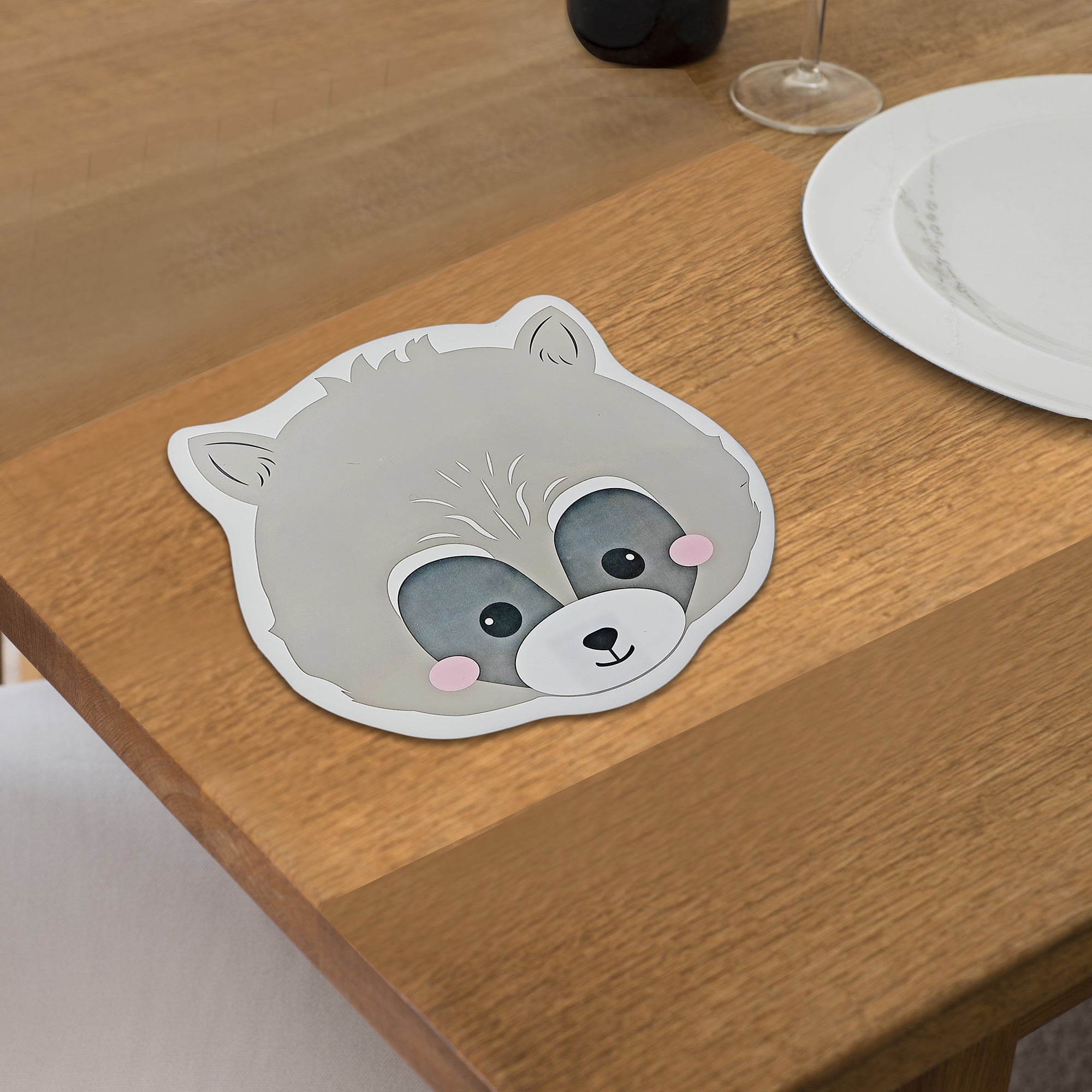 Raccoon Head Placemat Set of 12 – EVA Backing, Kids Animal Tableware, Fun Dining Mats