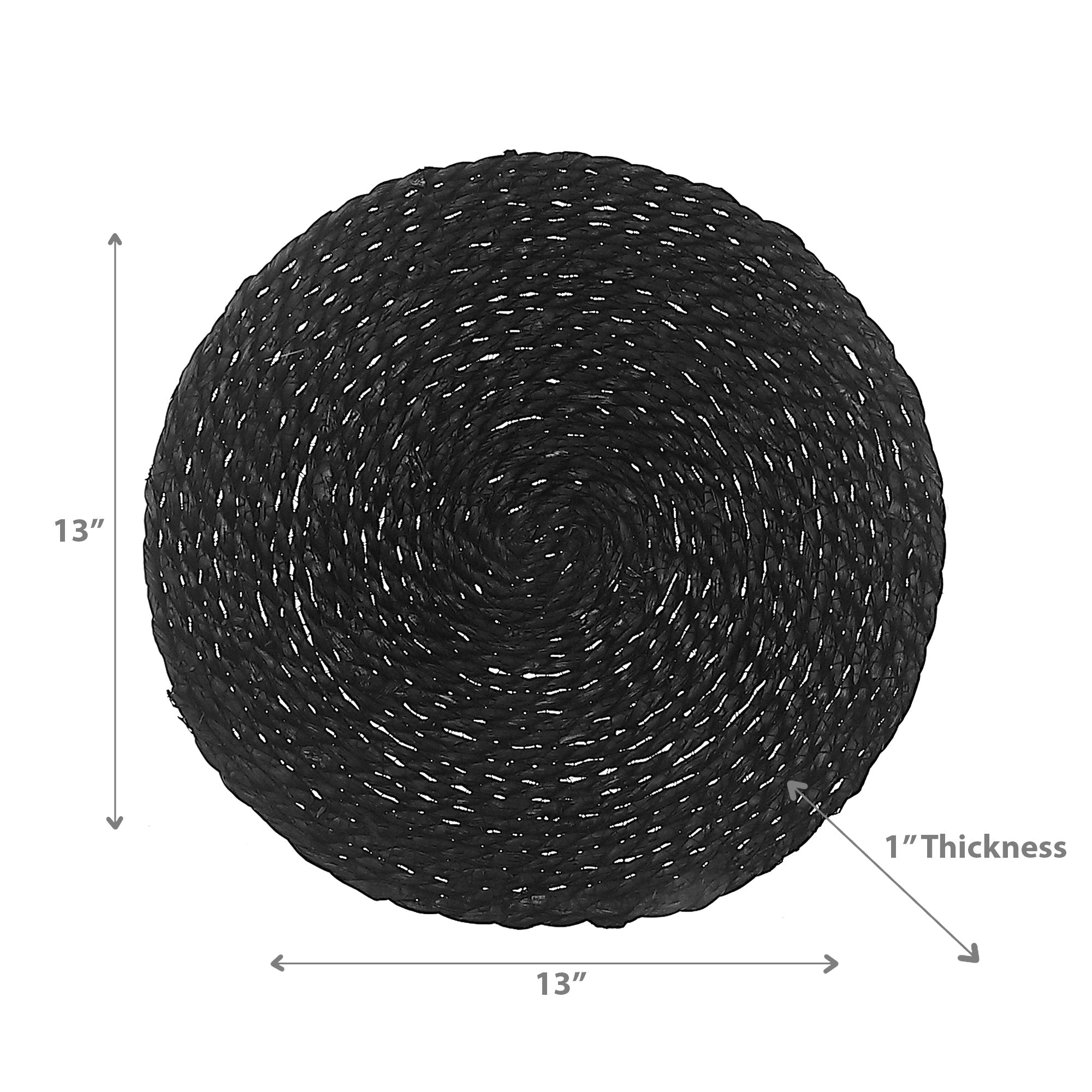 Black Handwoven Round Placemat Set of 12 – Natural Fiber, Rustic Dining Mats