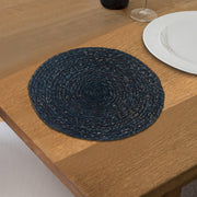 Blue Handwoven Round Placemat Set of 12 – Natural Fiber, Rustic Table Decor