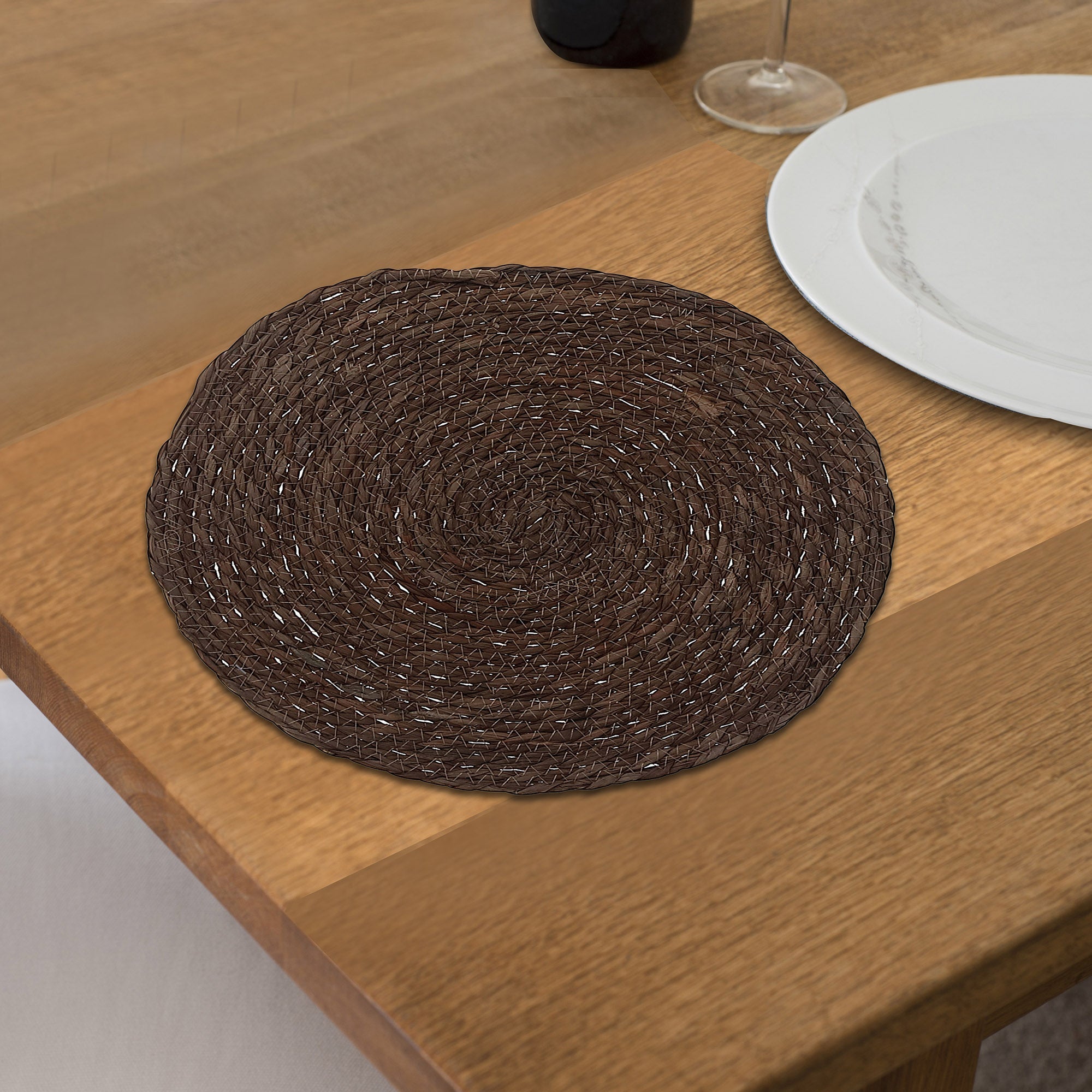 Brown Handwoven Round Placemat Set of 12 – Natural Fiber, Rustic Dining Mats