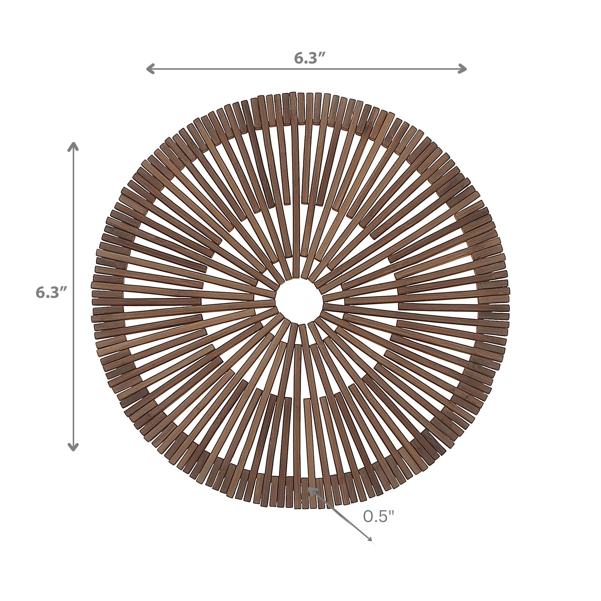Round Heavy Bamboo Placemat Natural Wood, Rustic Farmhouse Dining Table Mat, Eco Friendly Kitchen Decor, Set of 6