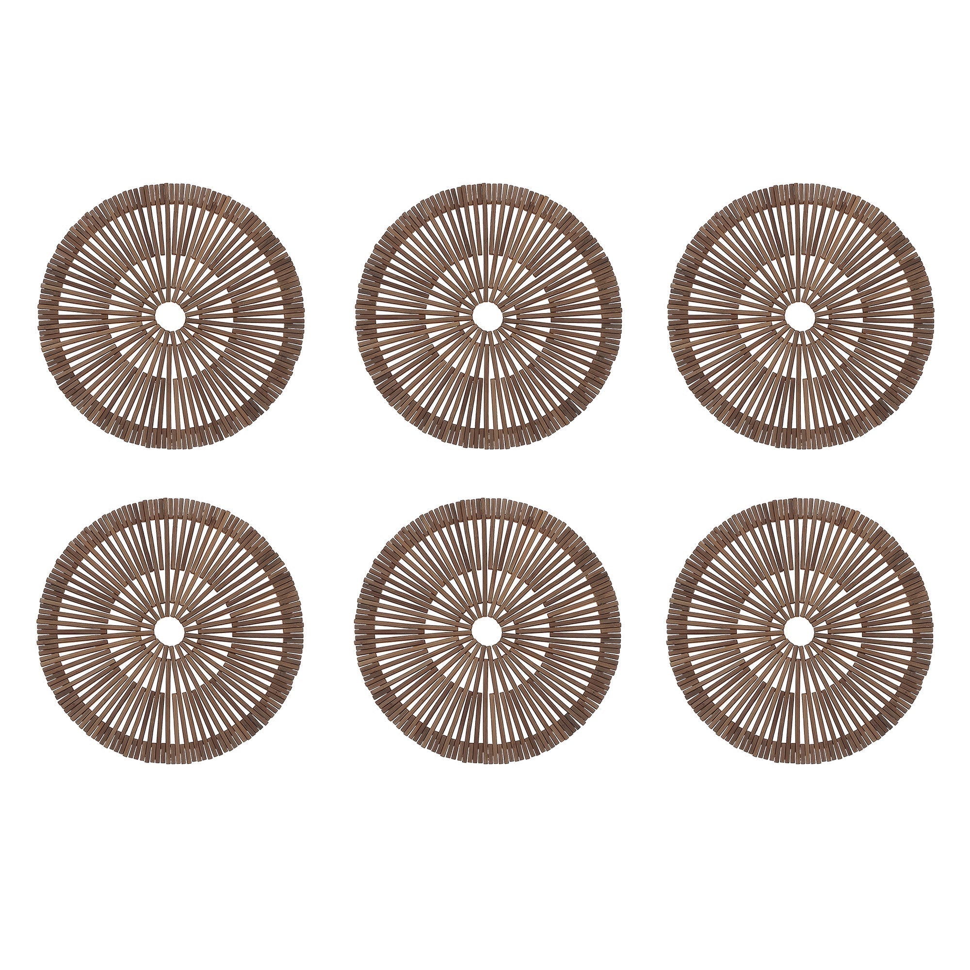 Round Heavy Bamboo Placemat Natural Wood, Rustic Farmhouse Dining Table Mat, Eco Friendly Kitchen Decor, Set of 6