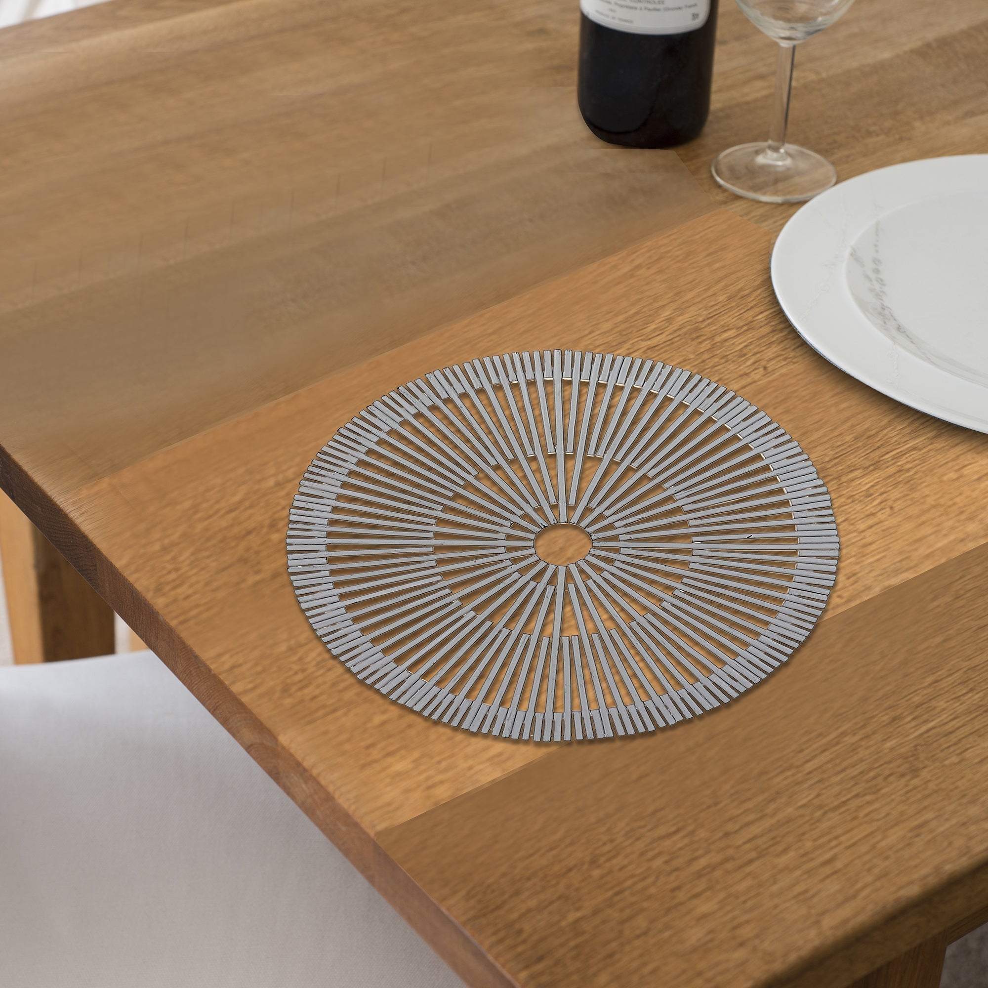 Round Heavy Bamboo Placemat White, Natural Wood Table Mat, Eco Friendly Kitchen Decor, Rustic Dining Accent, Set of 6