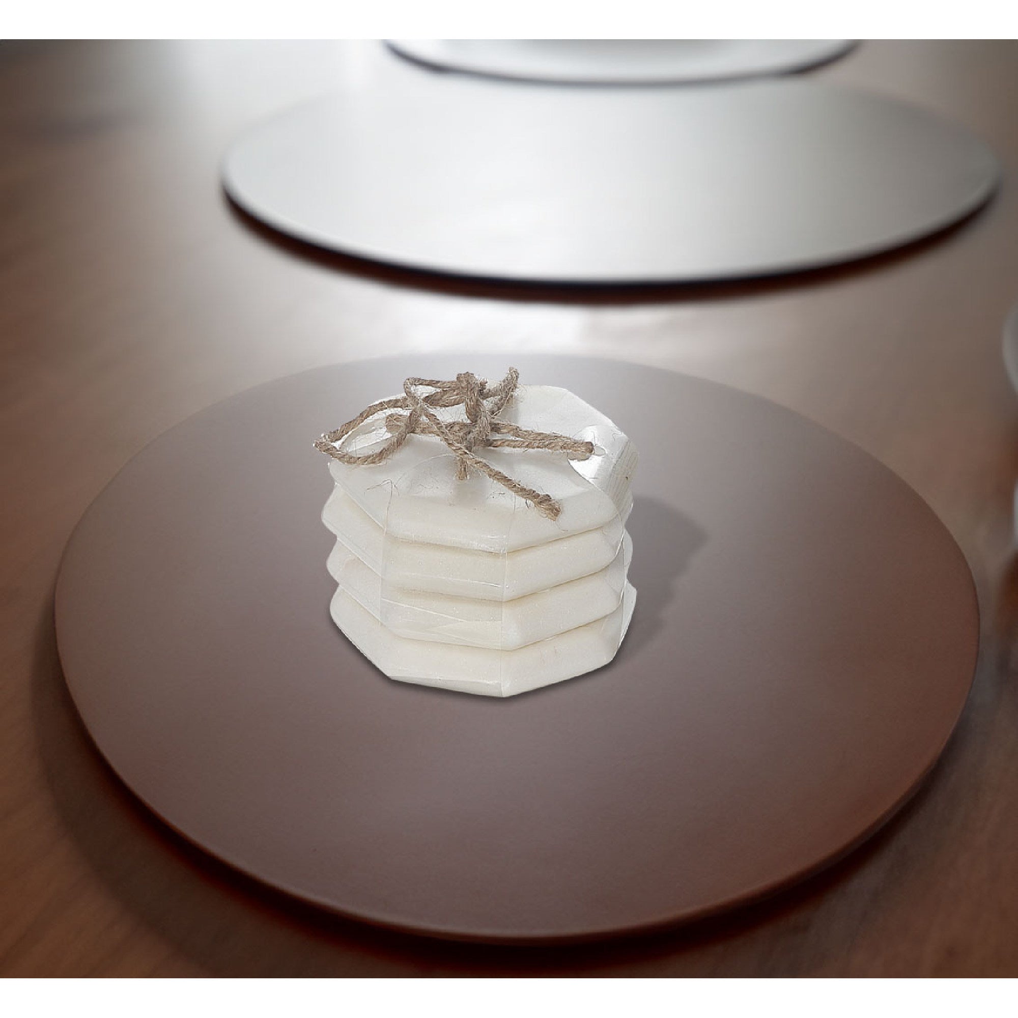 4 Piece Octagon White Marble Coaster Set 4 X 4 Inch, Rustic Drink Coasters, Coffee Table Accessories
