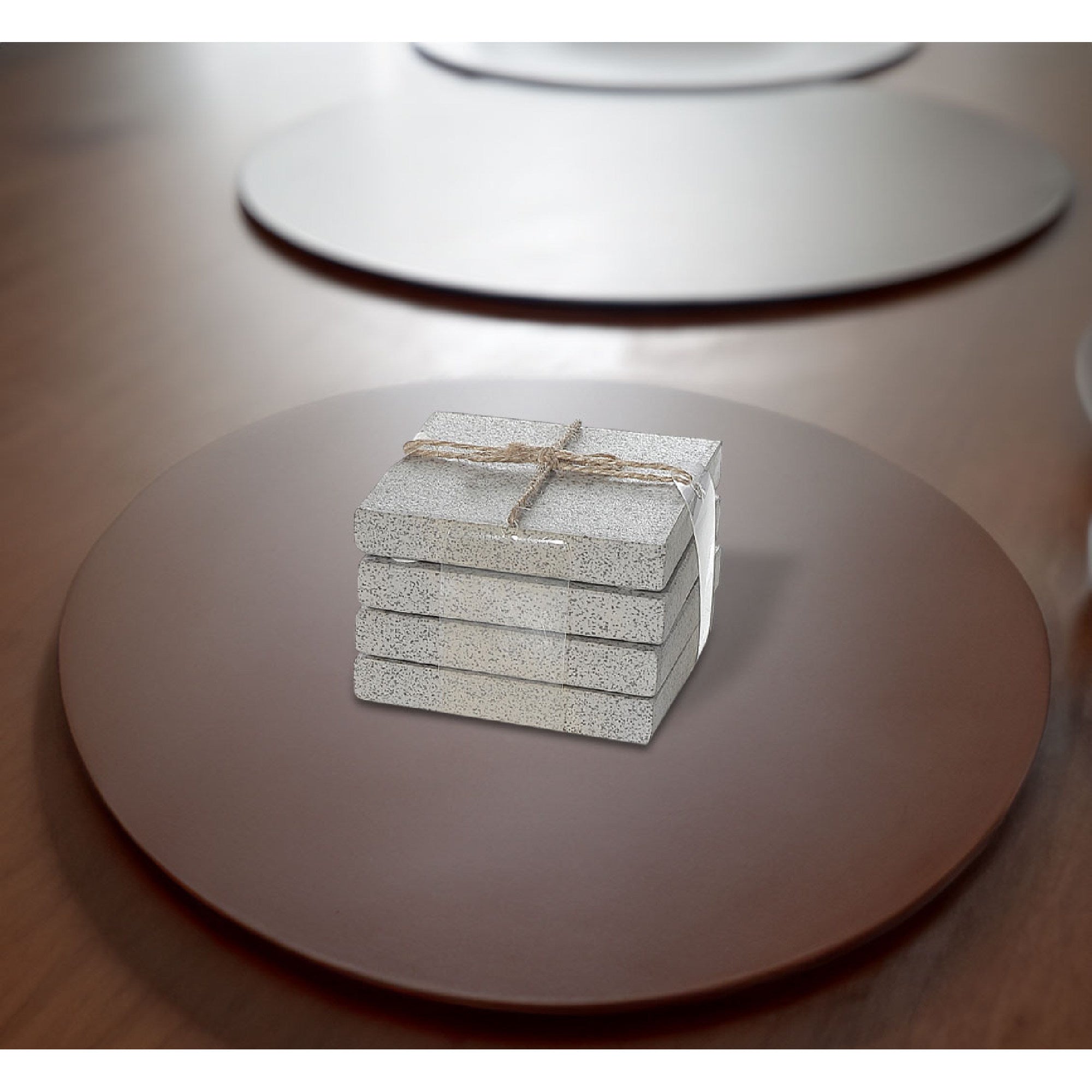 4 Piece Terrazzo Stone Square Coaster Set 4 X 4 Inch, Rustic Drink Coasters, Farmhouse Table Decor