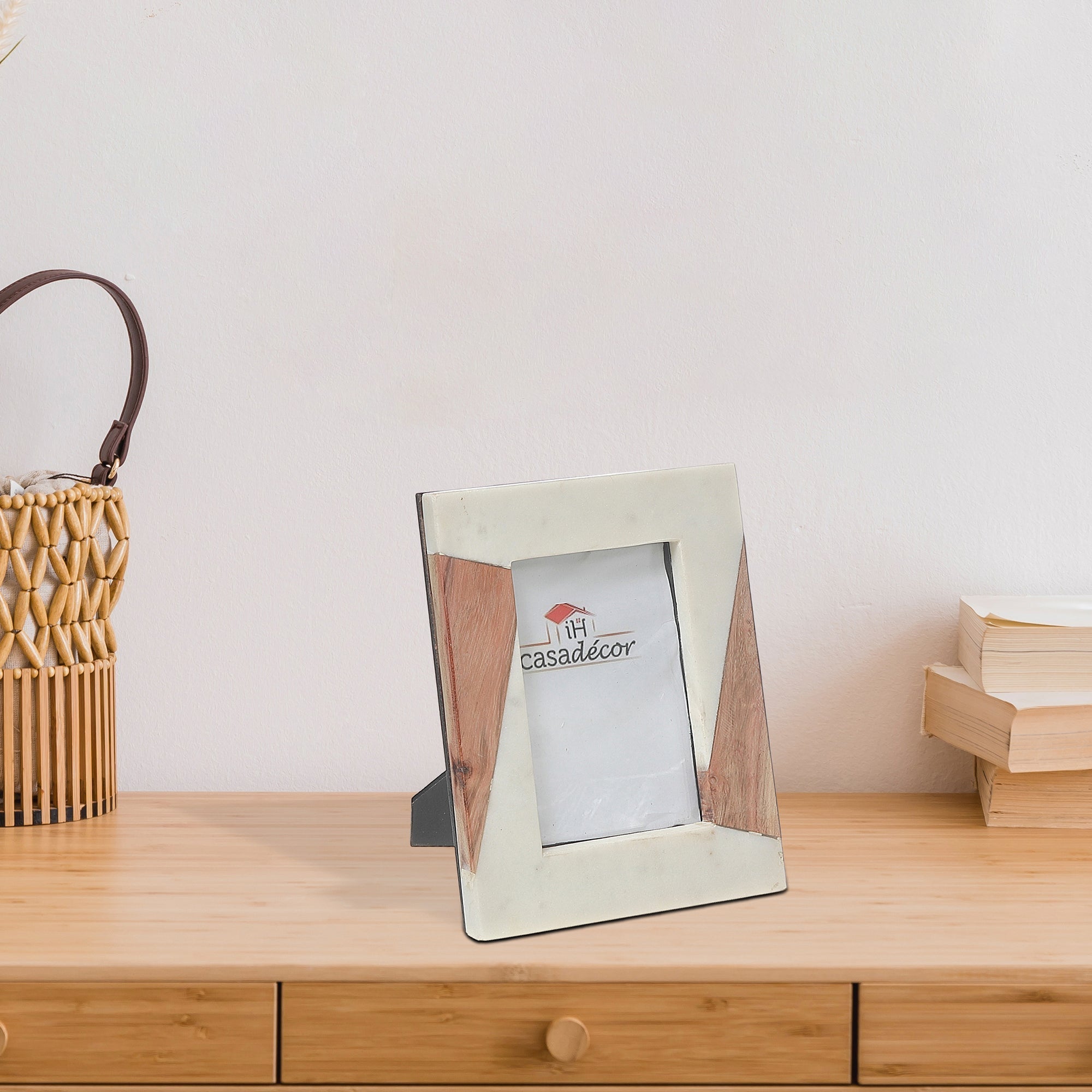 White Marble And Wooden Picture Frame 6X4 Inch, Decorative Photo Frame, Home Wall Decor