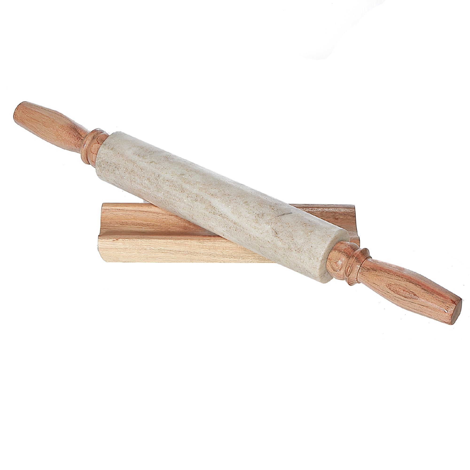 Marble And Wooden Handle Rolling Pin With Base, Rustic Kitchen Baking Tool, Dough Roller