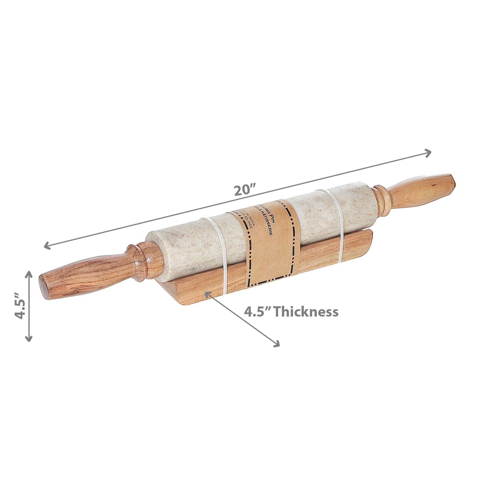 Marble And Wooden Handle Rolling Pin With Base, Rustic Kitchen Baking Tool, Dough Roller