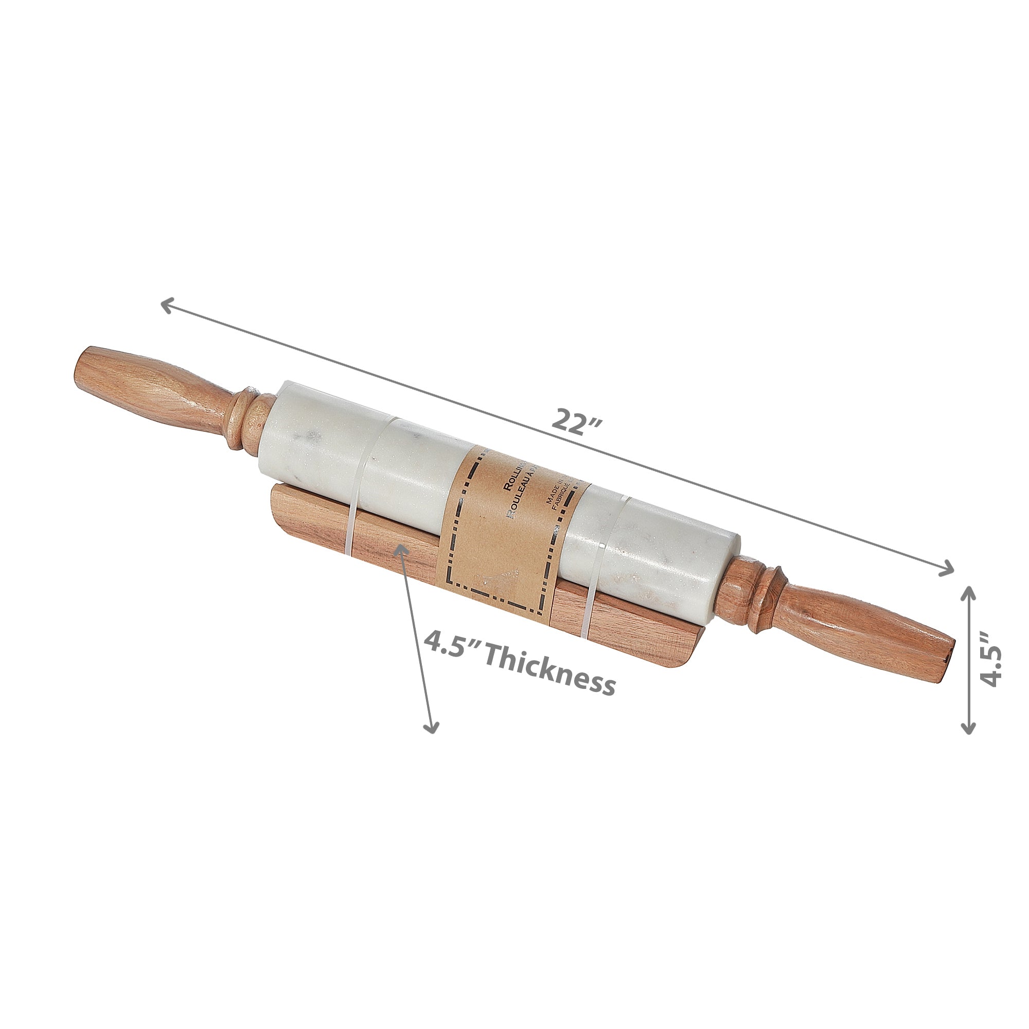 Marble And Wooden Handle Rolling Pin With Base, Rustic Kitchen Baking Tool, Dough Roller