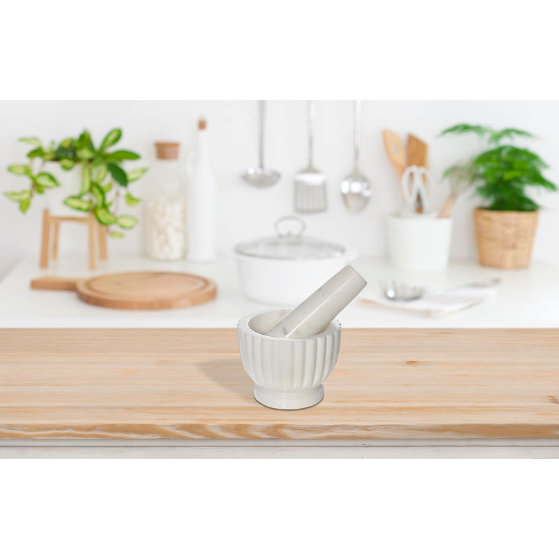 White Marble Mortar & Pastel With Carving