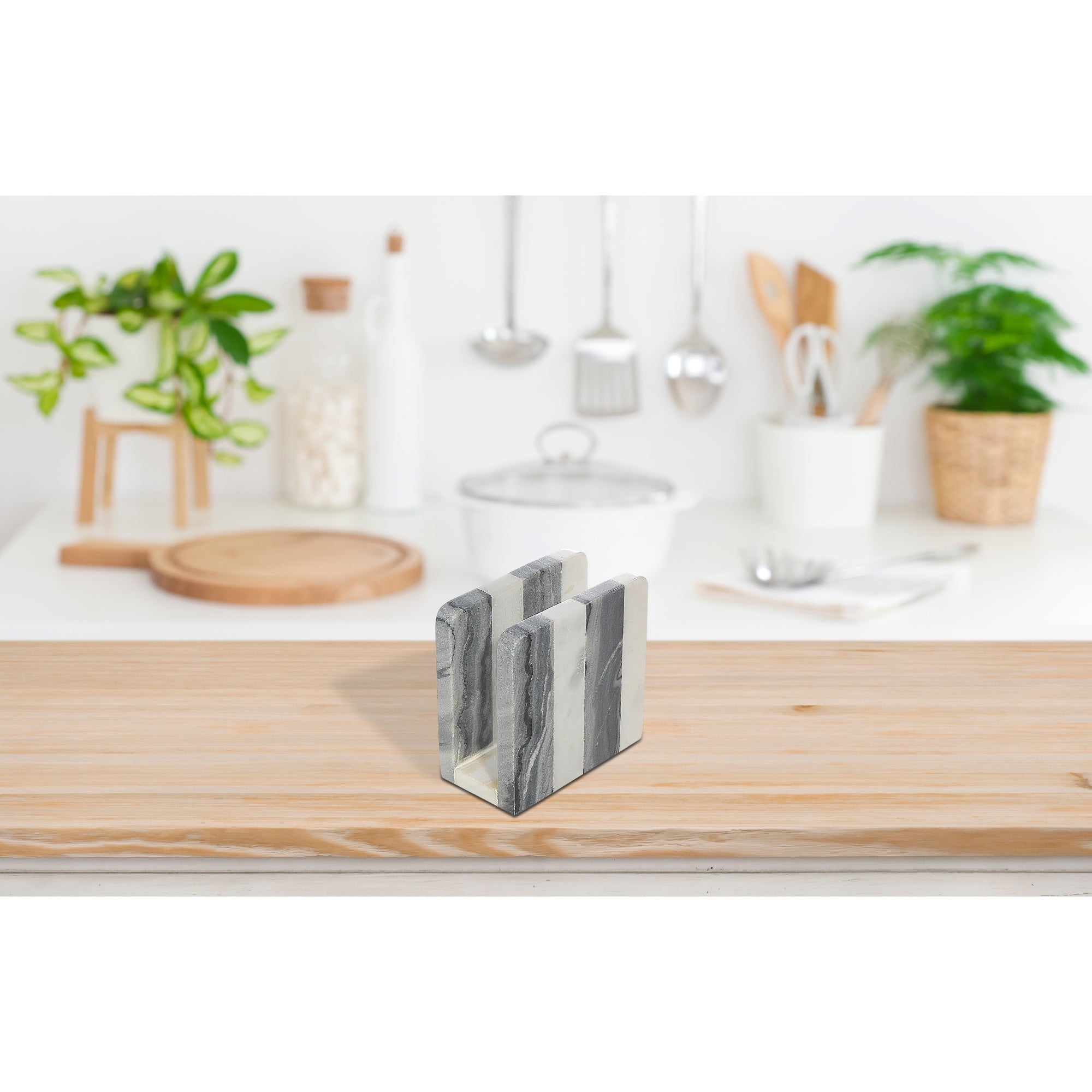 White And Grey Marble Napkin Holder, Kitchen Dining Table Decor