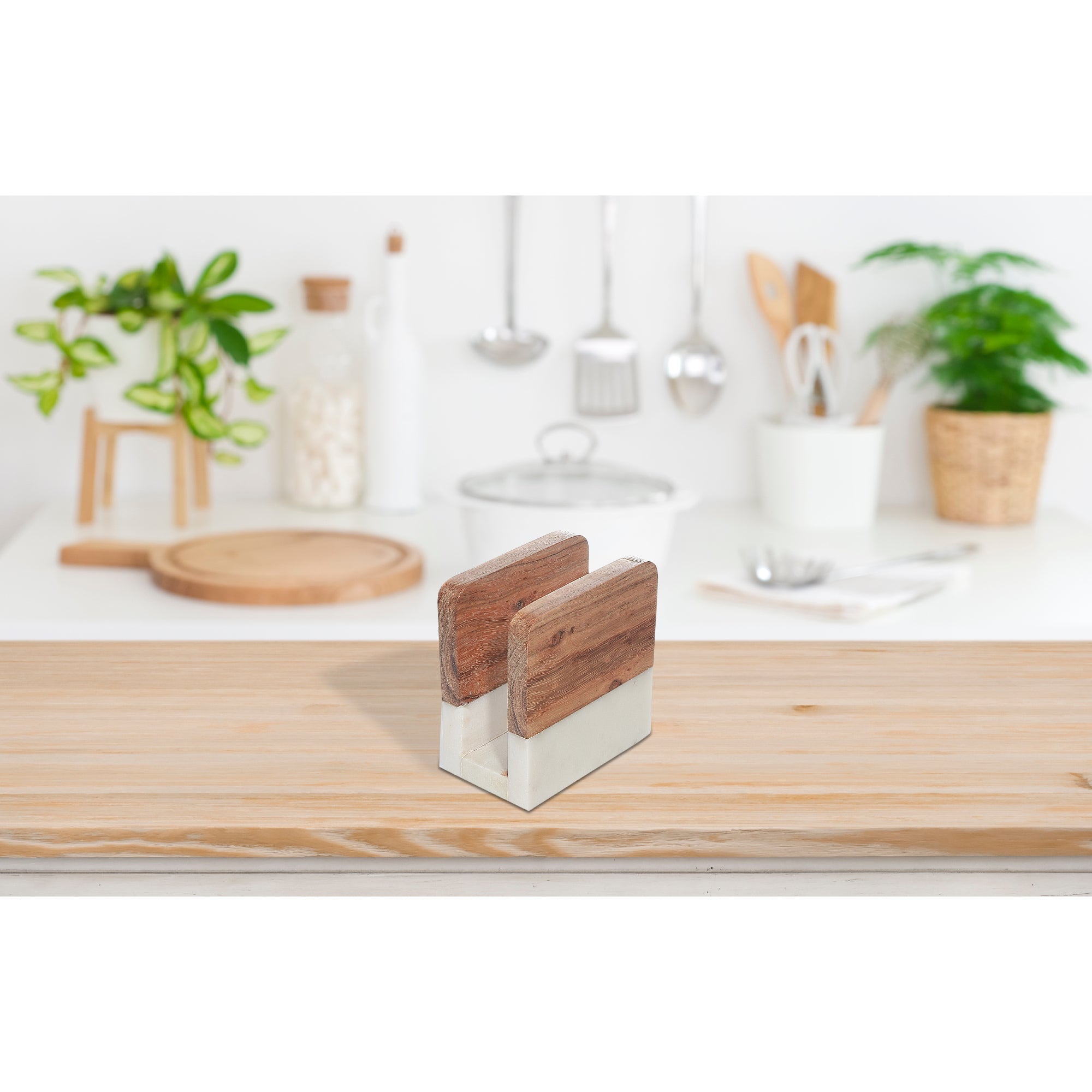 White Marble And Wooden Napkin Holder, Kitchen Table Accessory