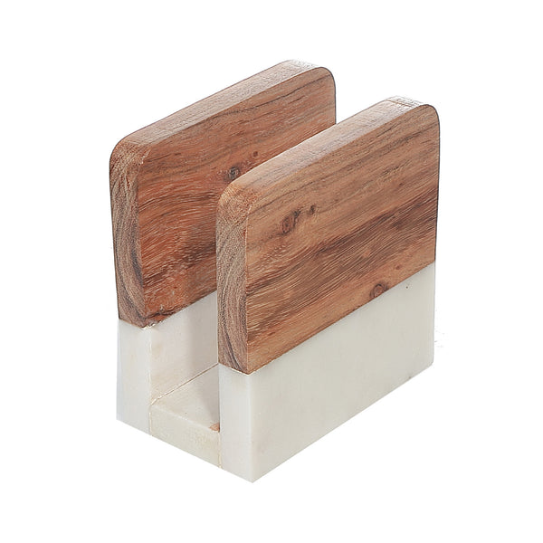 White Marble & Wooden Napkin Holder