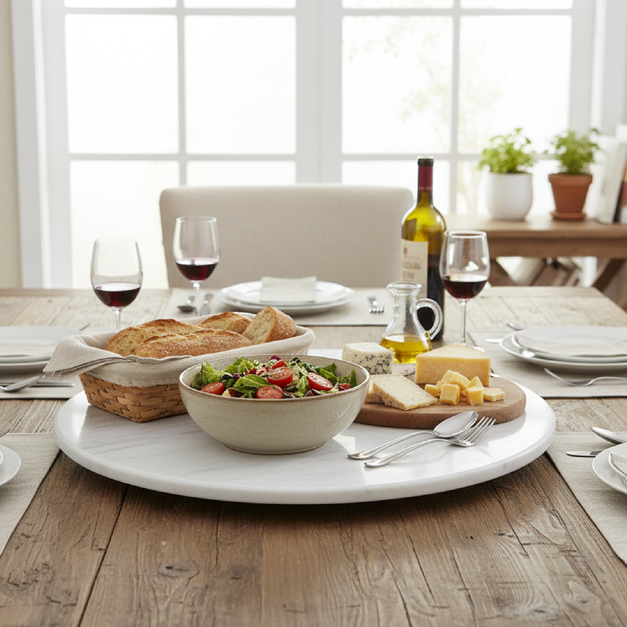 Sleek White Marble 14" Lazy Susan – Smooth Rotating Serving Tray for Stylish Entertaining