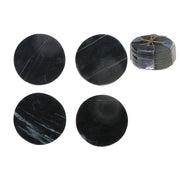 4-Piece Marble Round Coaster 4"x4" Black – Drink Protection, Table Decor
