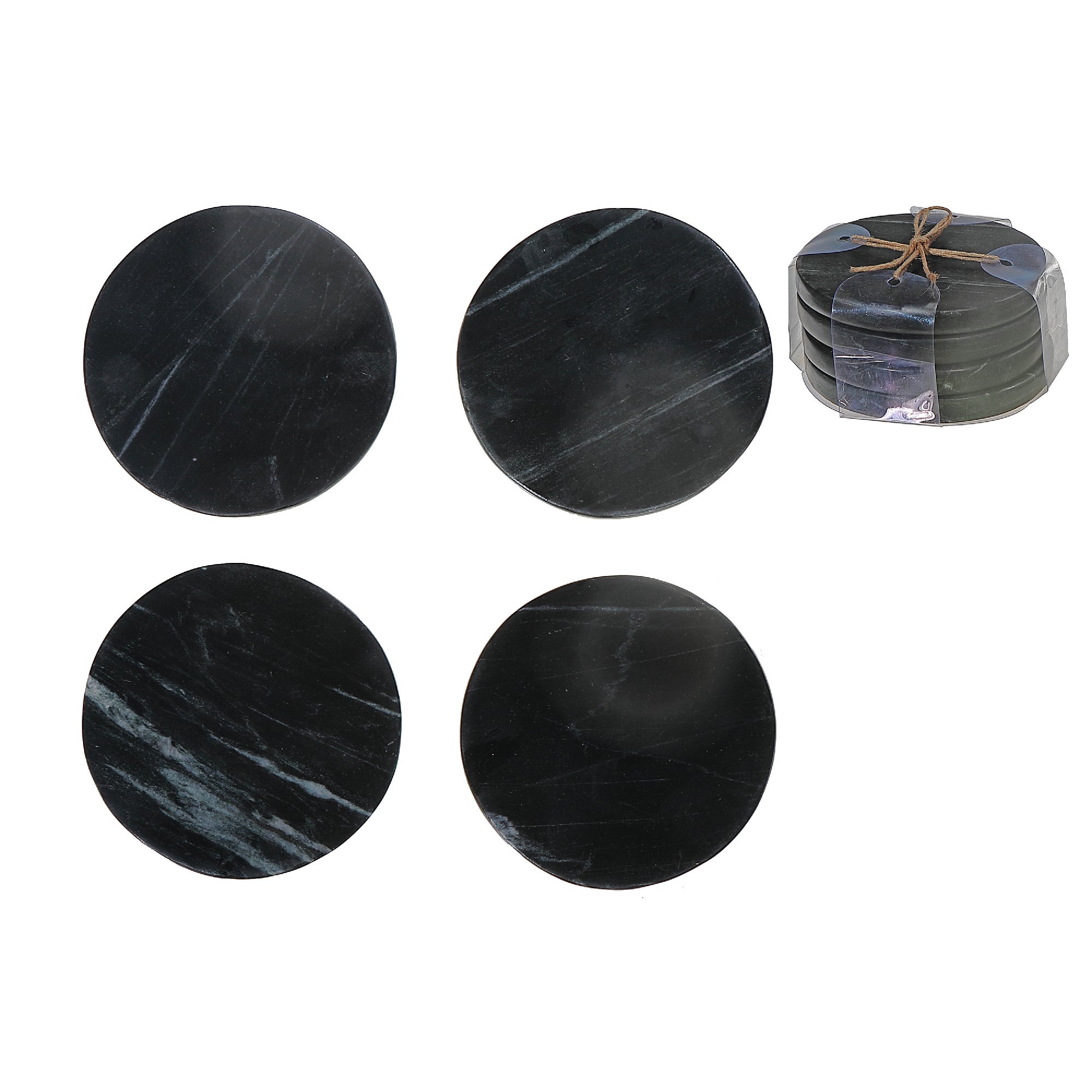 4-Piece Marble Round Coaster 4"x4" Black – Drink Protection, Table Decor