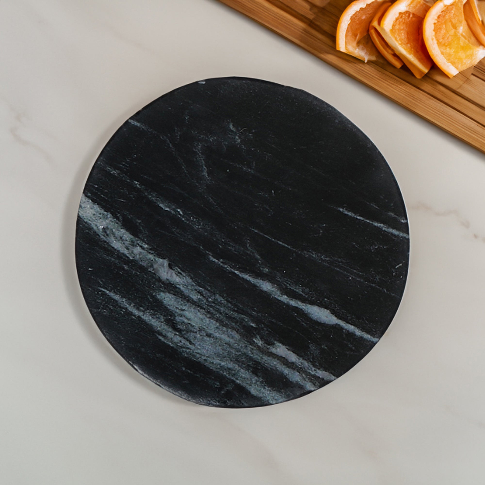 4-Piece Marble Round Coaster 4"x4" Black – Drink Protection, Table Decor