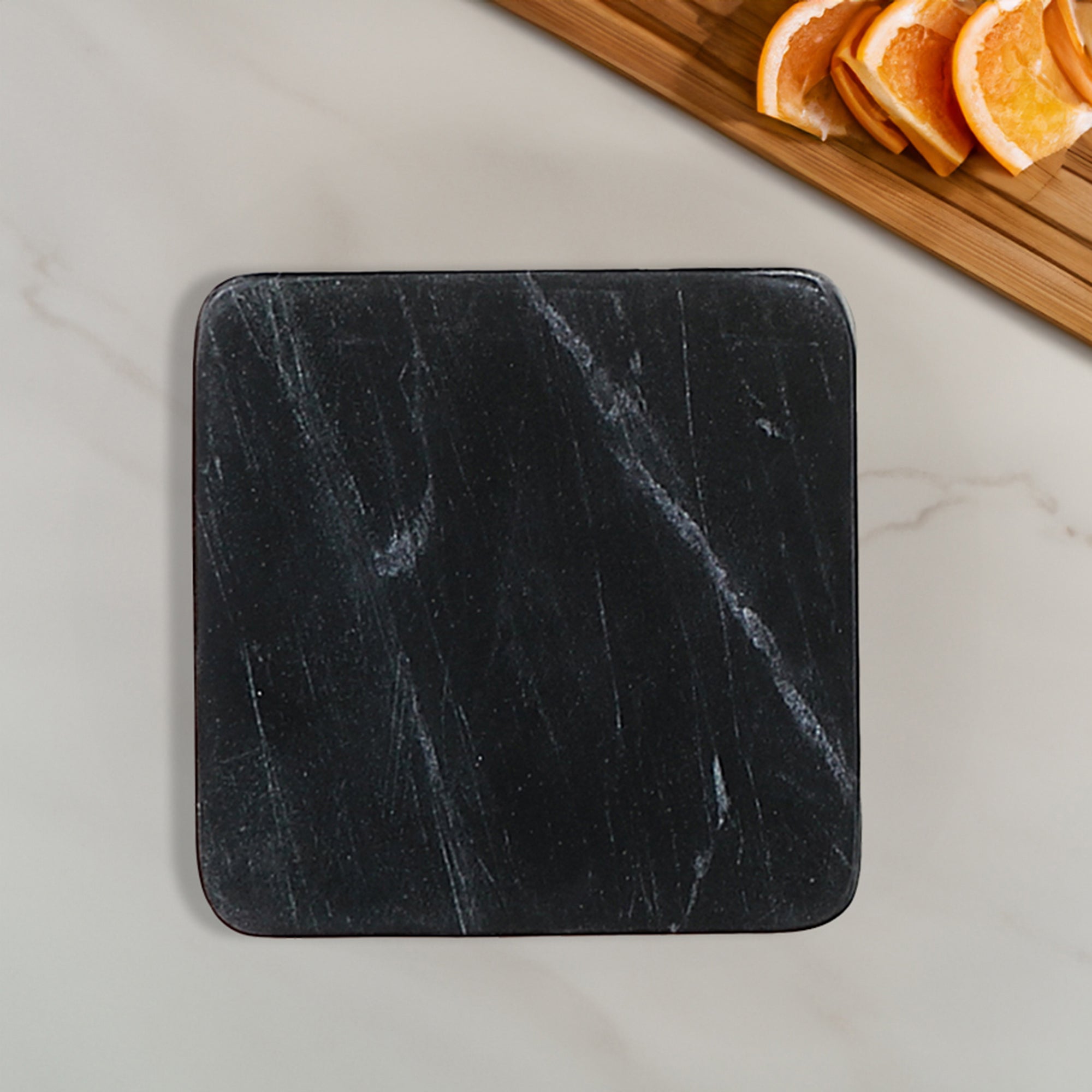 4-Piece Marble Square Coaster 4"x4" Black – Drink Protection, Table Decor