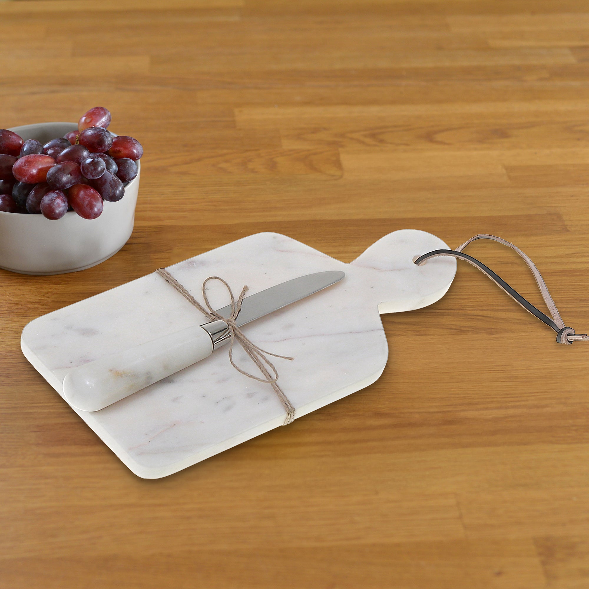 White Marble Cheese Board with Spreader – Kitchen Serving Set, Entertaining Board