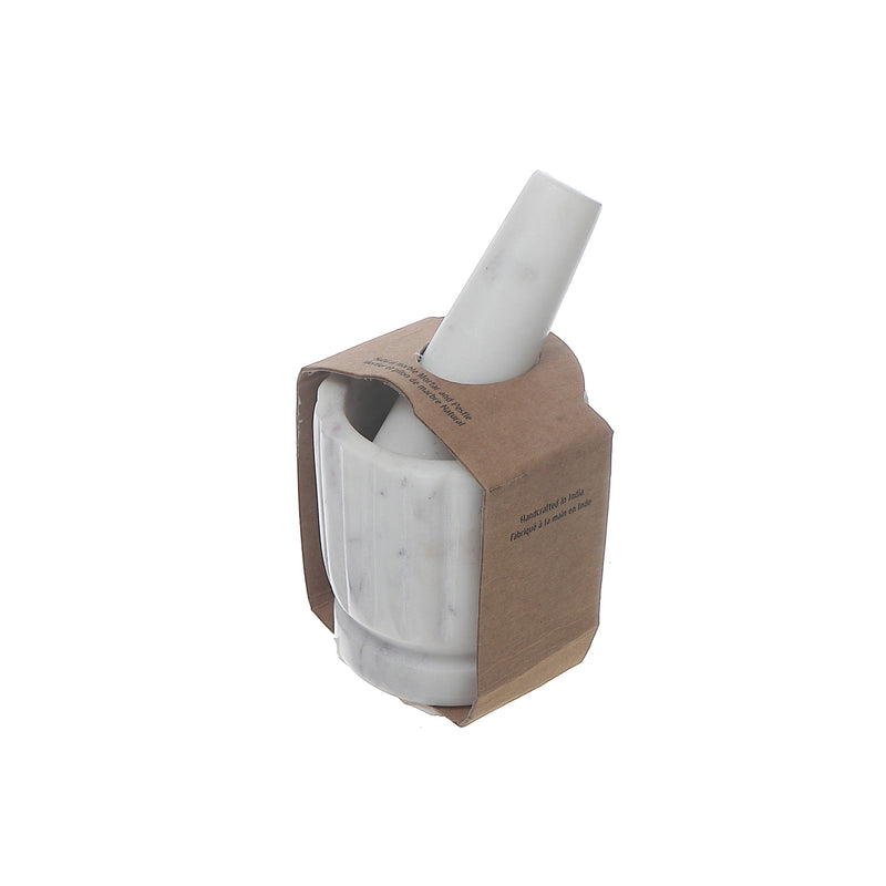 Marble Mortar & Pestle With Straight Lines White