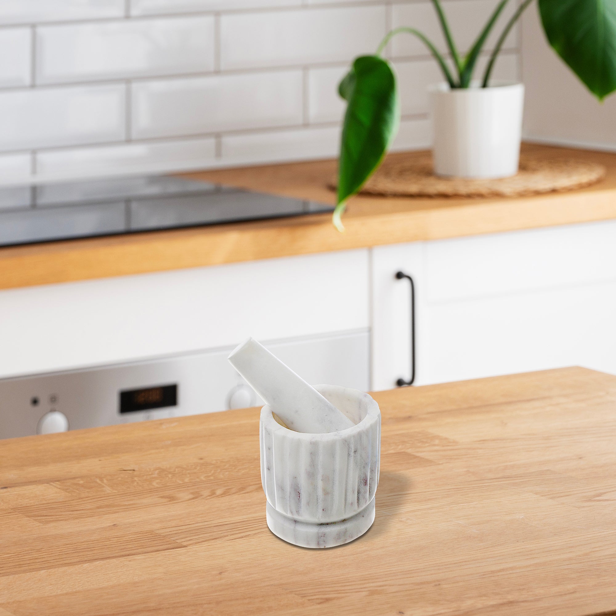 Marble Mortar & Pestle With Straight Lines White, White Marble Mortar And Pestle With Straight Lines, Herb Grinder, Kitchen Accessory