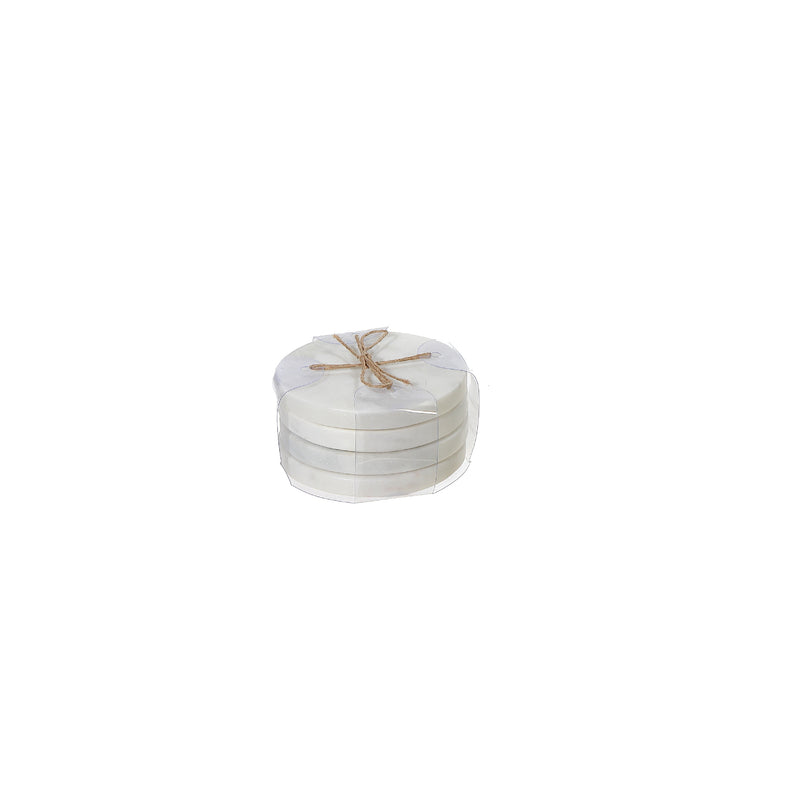 4Pc Marble Coaster 4X4" White