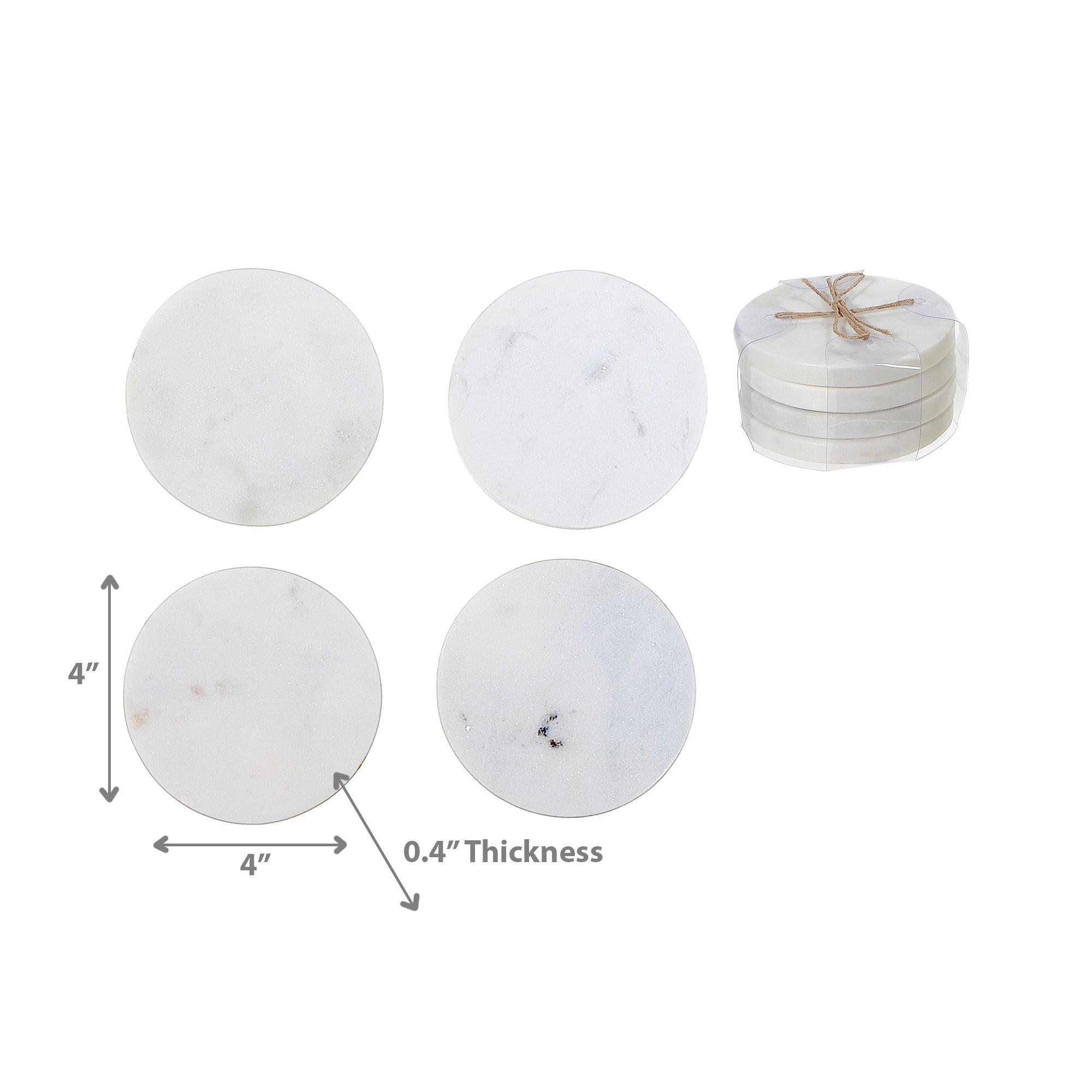 4Pc Marble Coaster 4X4" White, White Marble Coaster Set Of 4, 4X4 Inch Square Drink Coasters, Classic Table Protection