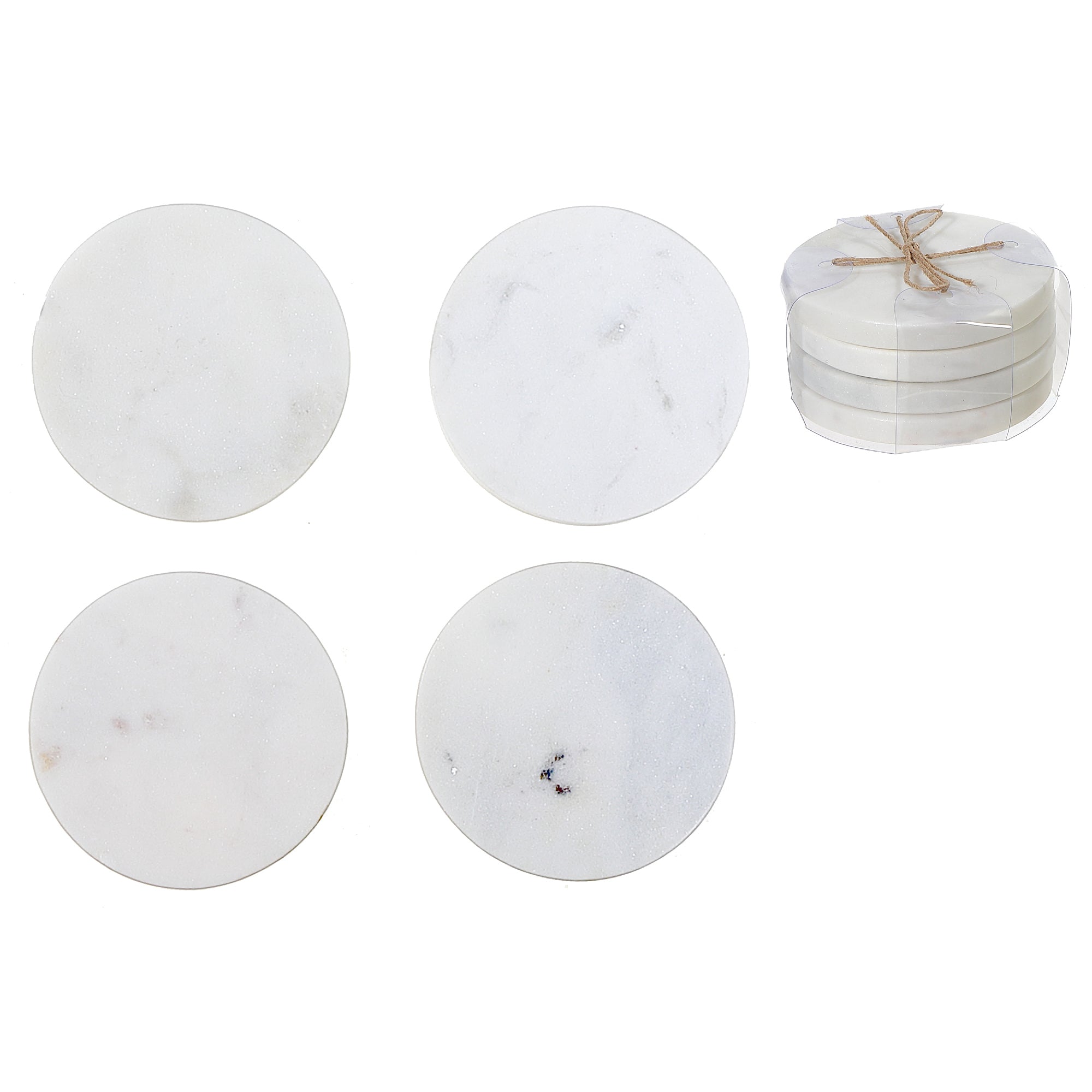 4Pc Marble Coaster 4X4" White, White Marble Coaster Set Of 4, 4X4 Inch Square Drink Coasters, Classic Table Protection