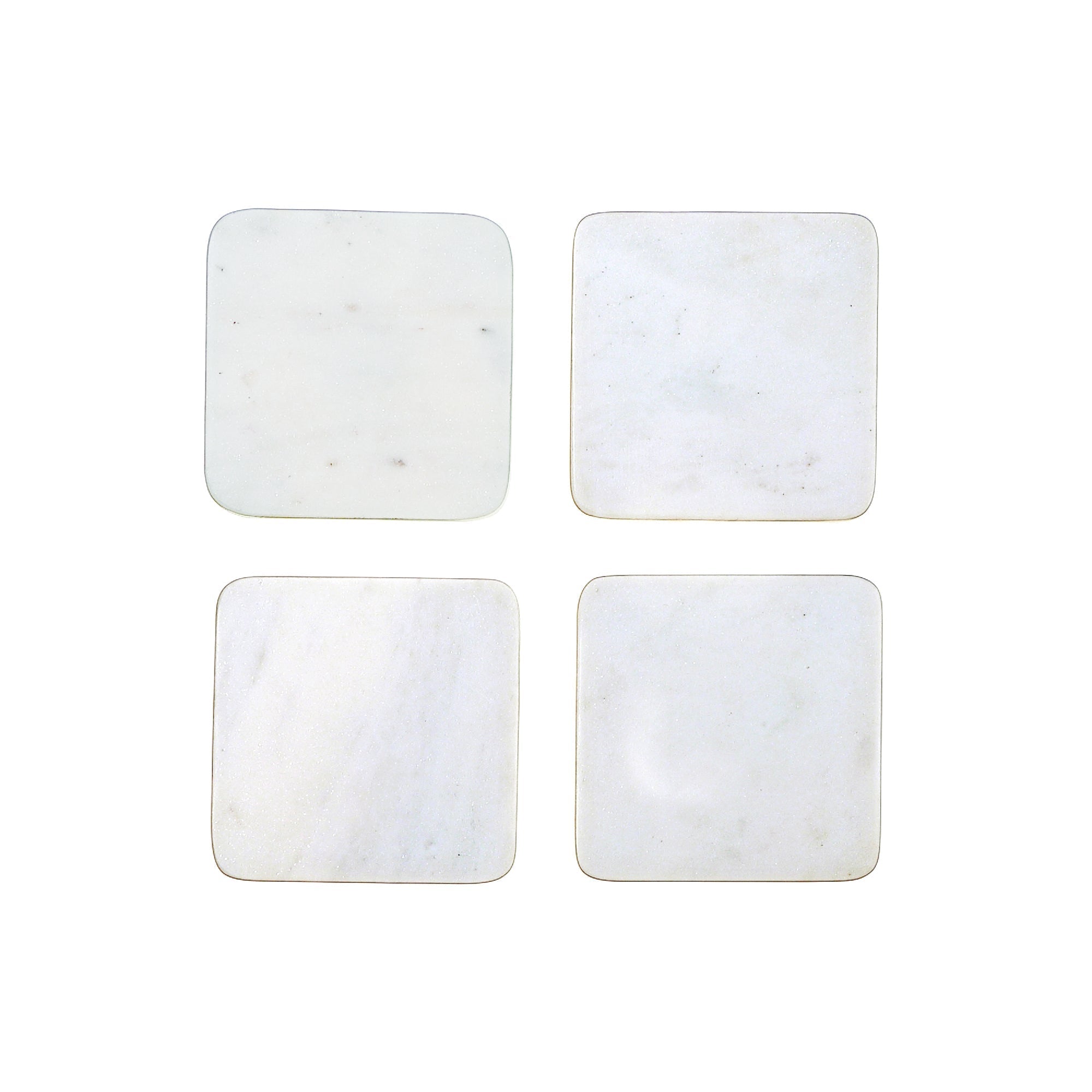 4Pc Marble Coaster 4X4" White, White Marble Coaster Set Of 4, 4X4 Inch Square Drink Coasters, Classic Table Protection