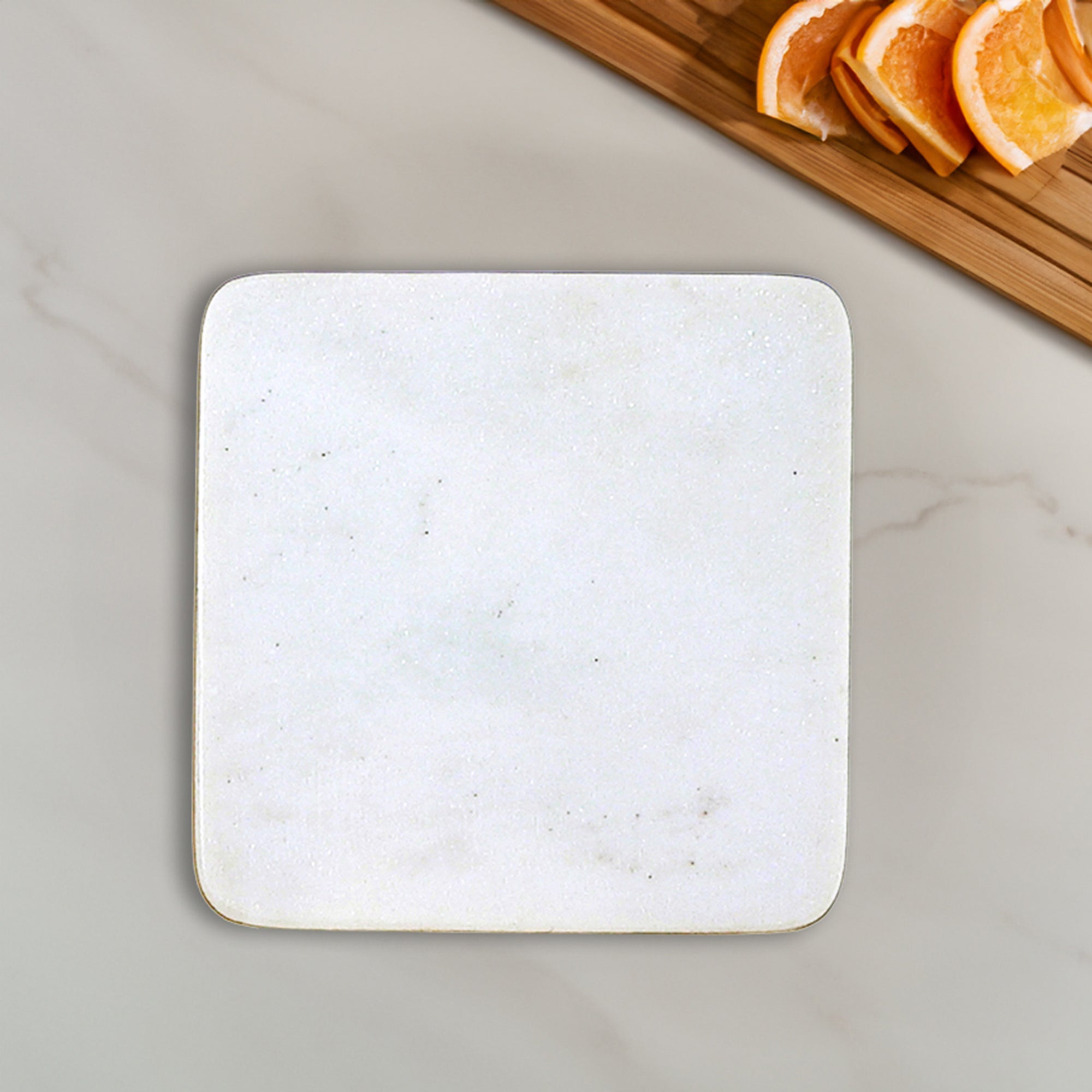 4Pc Marble Coaster 4X4" White, White Marble Coaster Set Of 4, 4X4 Inch Square Drink Coasters, Classic Table Protection