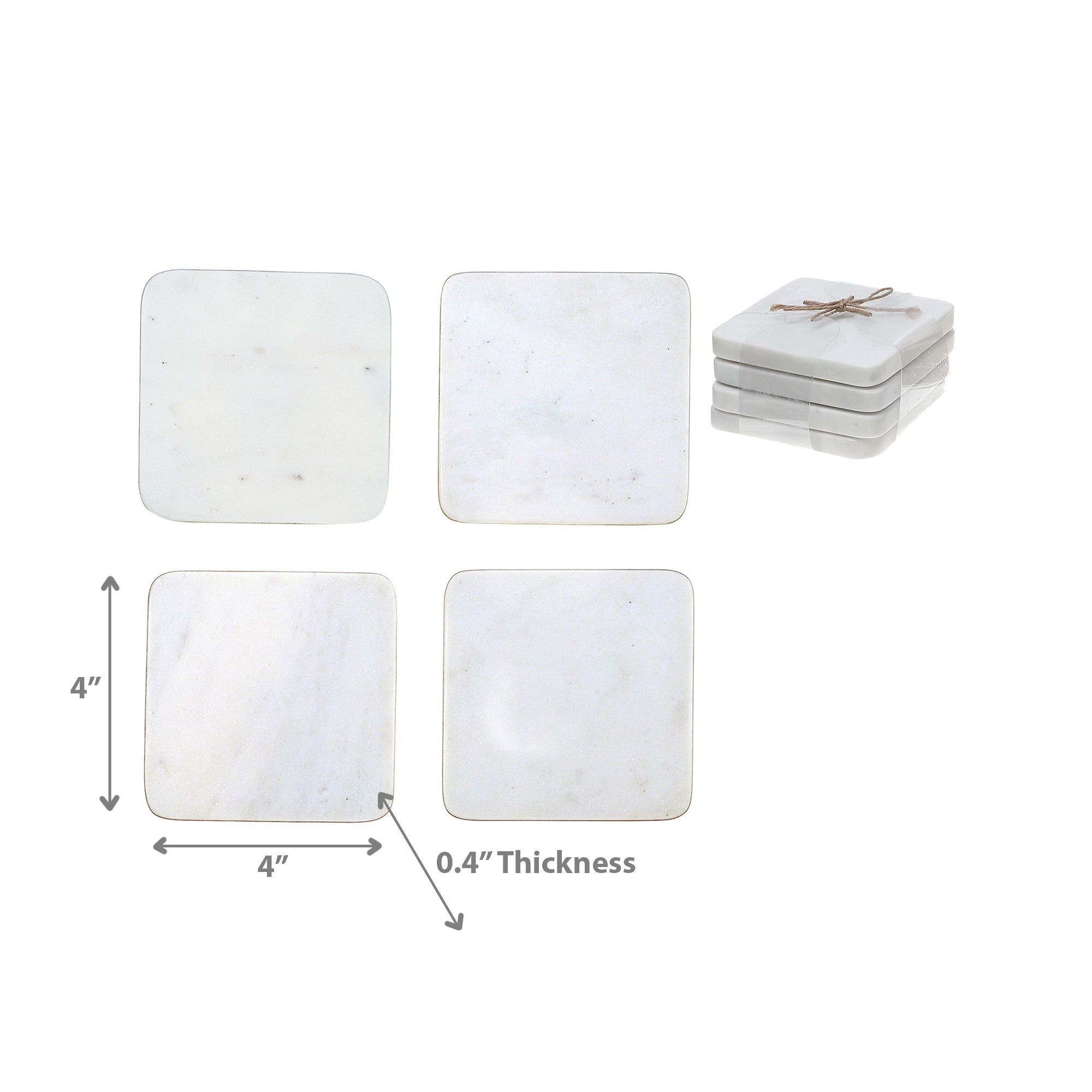 4Pc Marble Coaster 4X4" White, White Marble Coaster Set Of 4, 4X4 Inch Square Drink Coasters, Classic Table Protection