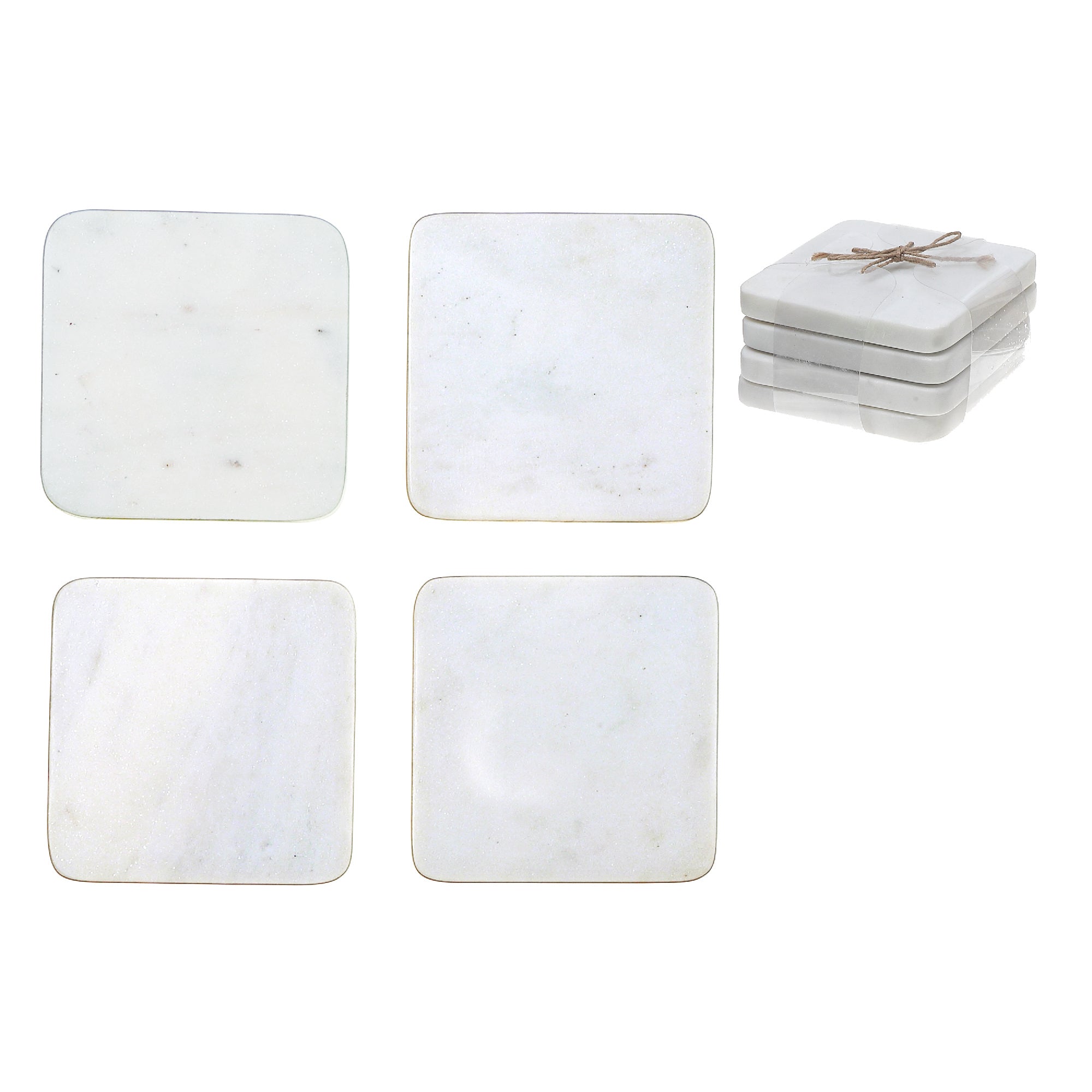 4Pc Marble Coaster 4X4" White, White Marble Coaster Set Of 4, 4X4 Inch Square Drink Coasters, Classic Table Protection