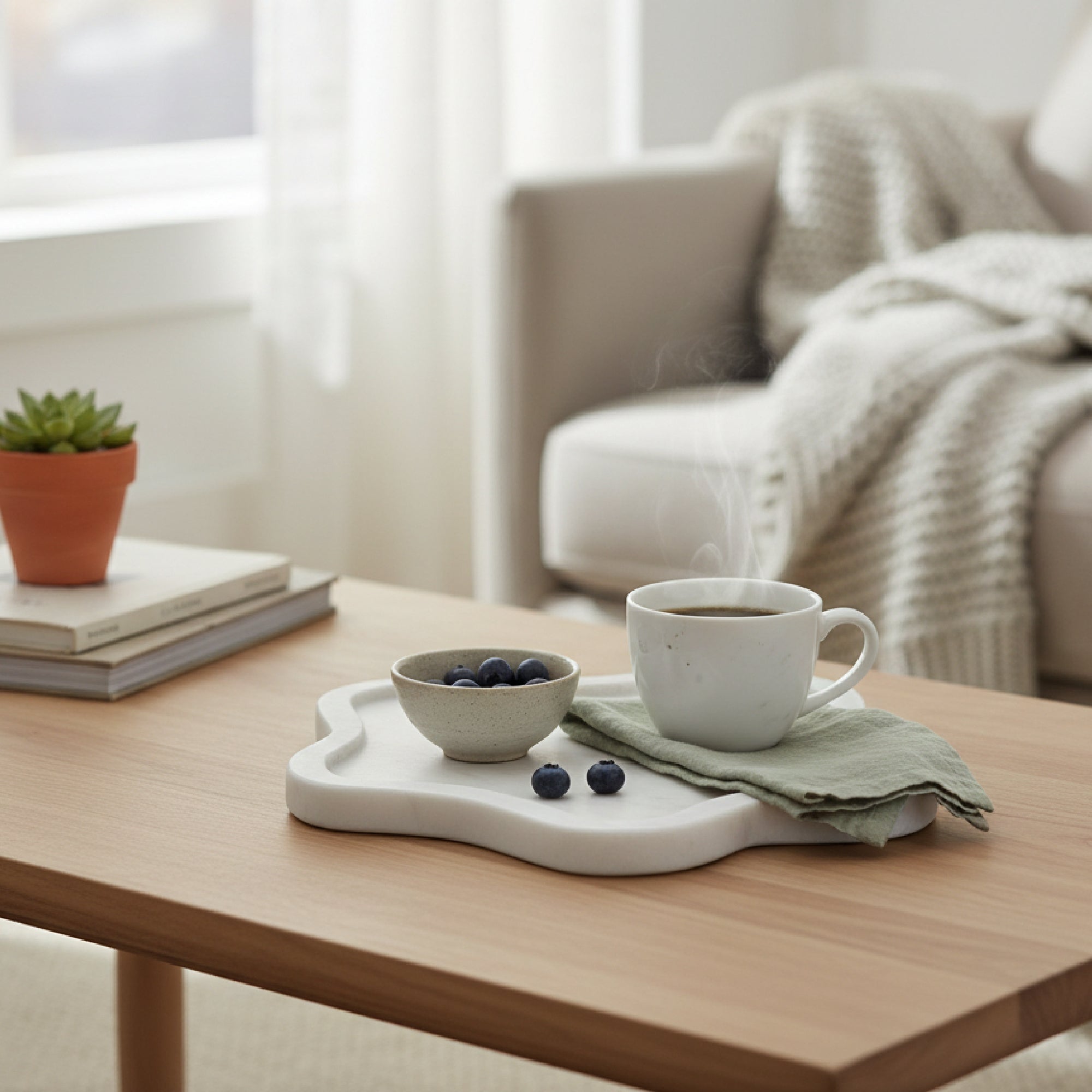 Small White Marble Amoeba-Shaped Decorative Tray
